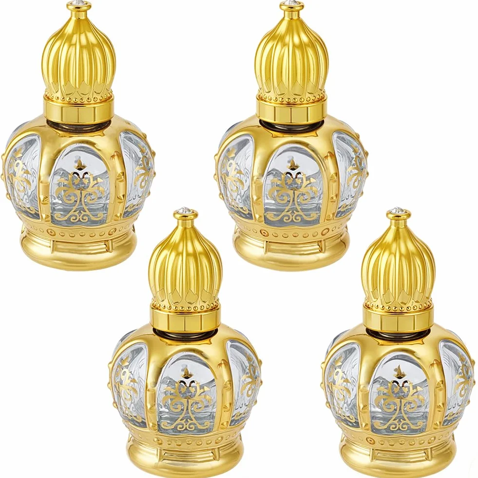 CREATCABIN 4 Unidad Frascos Roll-On 15 ml Perfume Aceite Árabe Vidrio Dorado Vacío Recargable Tapas Viajes