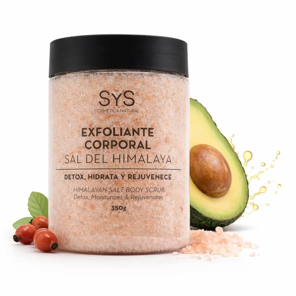 SYS Exfoliante Corporal Natural Sal Rosa del Himalaya 350 g Aceites de Rosa Mosqueta y Aguacate Vegano