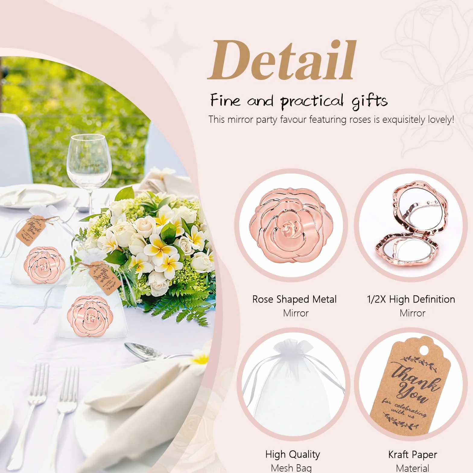 Espejos compactos rosas a granel 30 unidades recuerdos boda regalos despedida soltera espejos plegables forma rosa