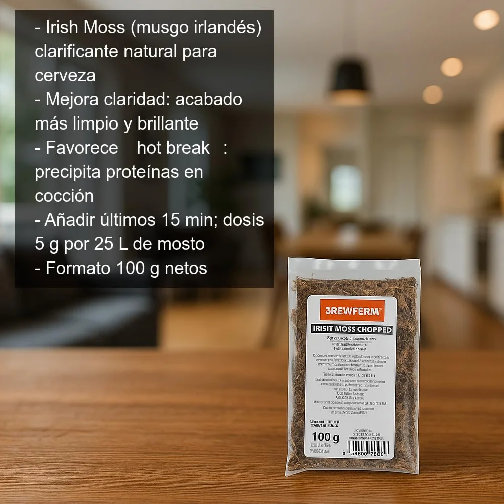 Irish Moss 100 g Clarificante Natural para Cerveza Mejora Claridad Mosto Acabado Brillante