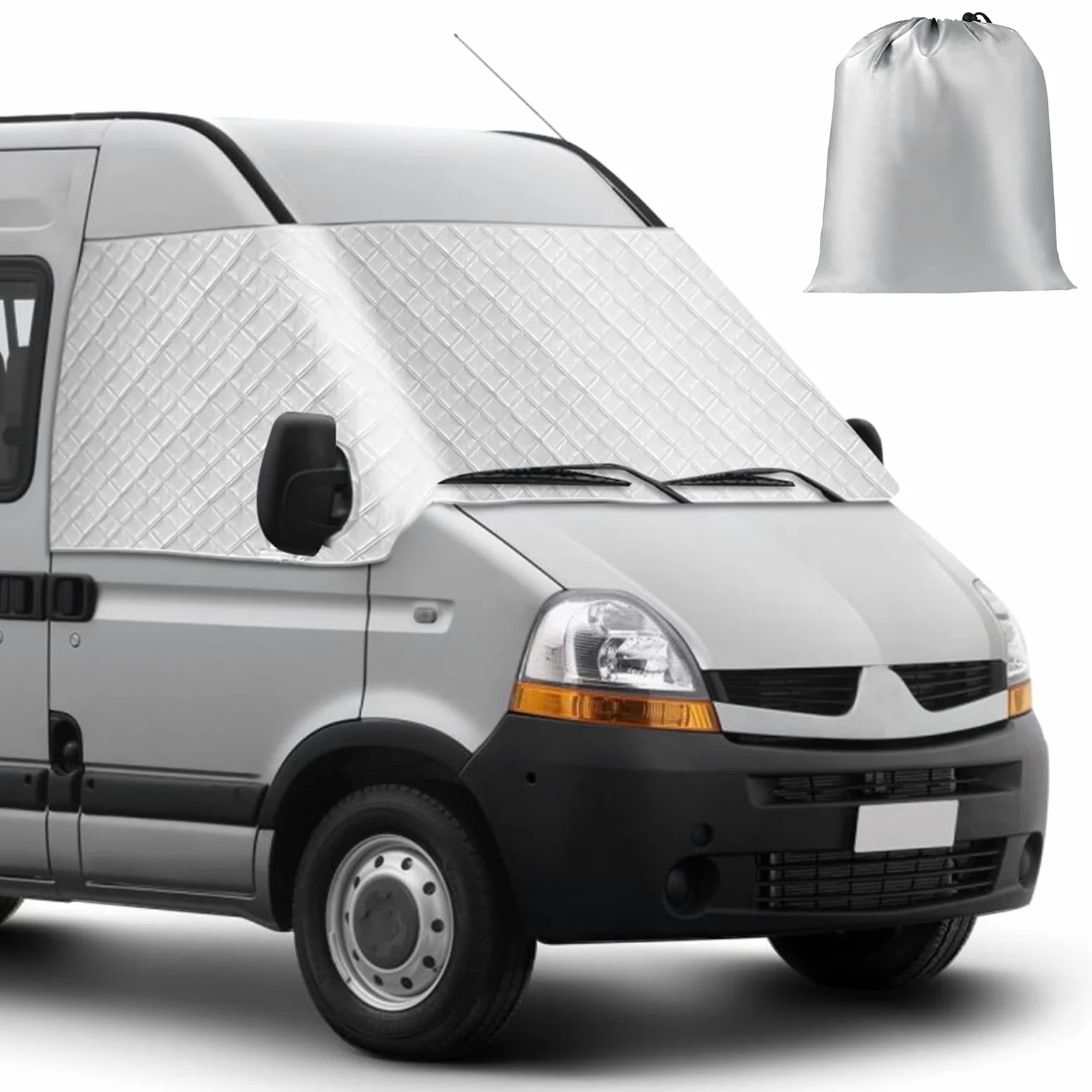 Cubierta para Parabrisas Compatible con Renault Master 2010-2025, Plateado Parasol para Ventana Delantera, Bloquea Los Rayos UV, Resistente a la Intemperie, Mantiene EI Vehículo Fresco | Parabrisas de plata, bloquea los rayos UV, resistente a la intemperi