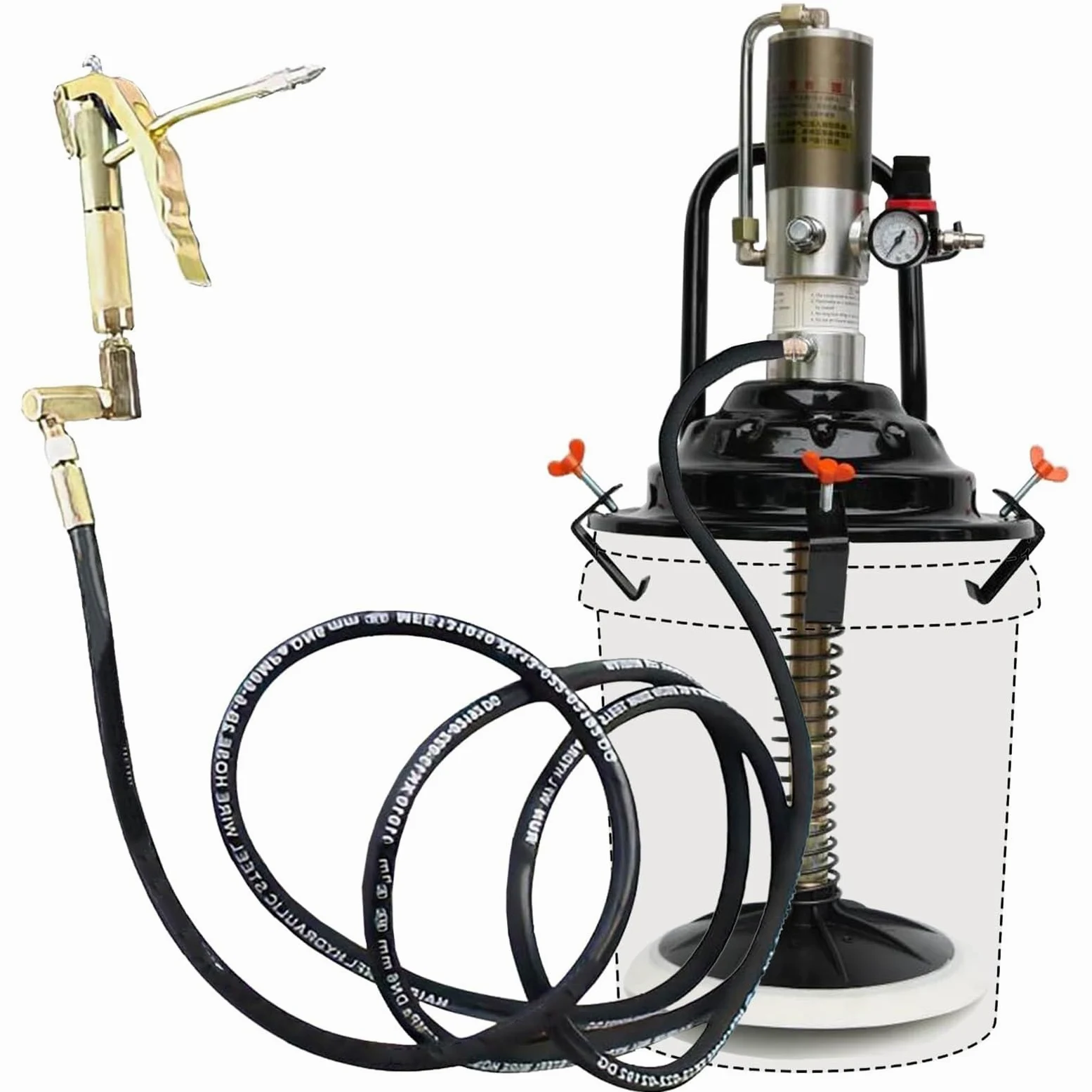 Bomba de grasa neumática, llenadora de grasa de alta presión operada por aire, entrega de 0,85 l/min, bomba de engrasado 60:1 con cabezal de pistola de 360°, ideal para tareas de lubricación