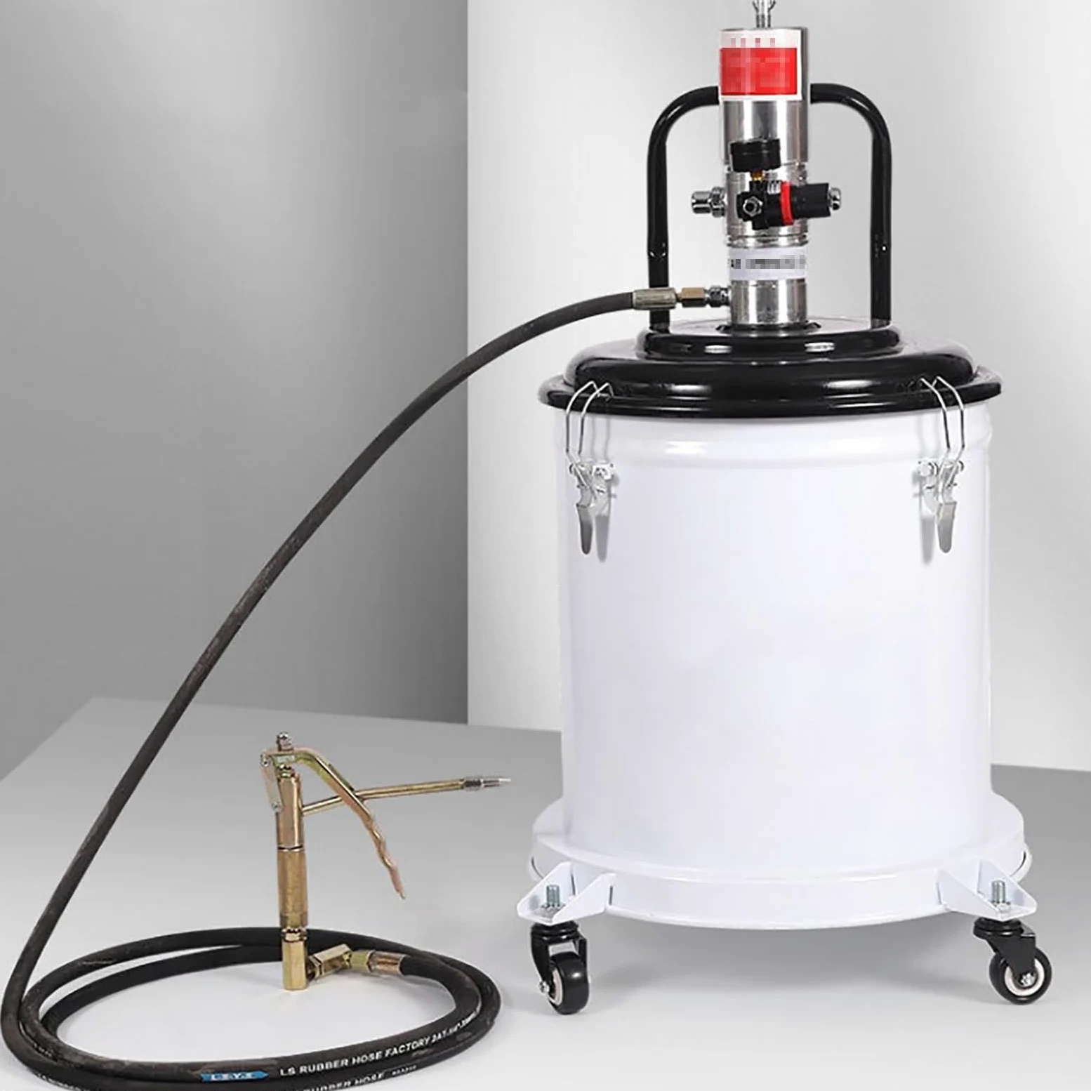 Bomba Dispensadora de Grasa Neumática con Pistola de Engrase | 40 L, Caudal de 0,85 L/min, Relación de Presión de 50:1, Para el Mantenimiento de Vehículos