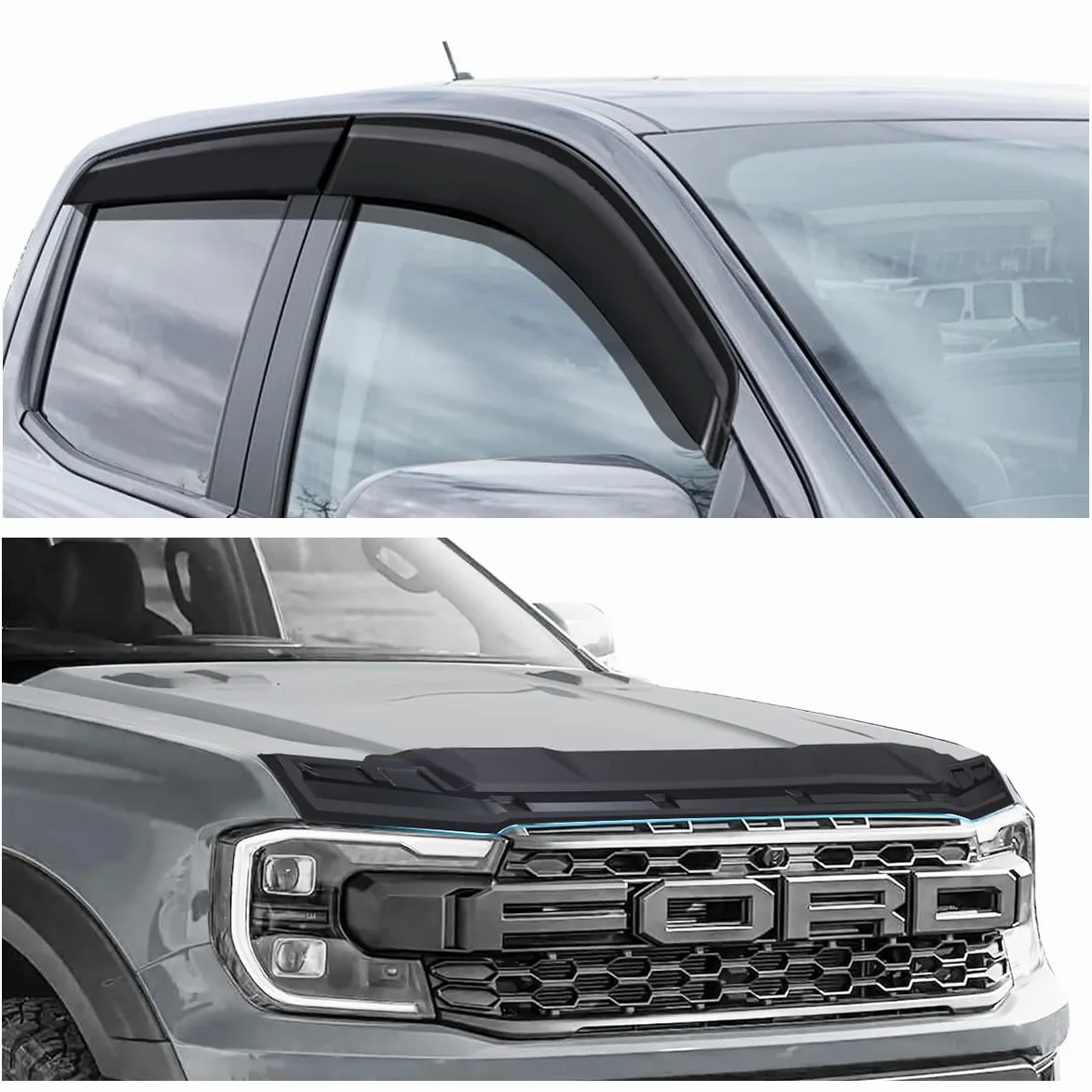Protectores de capó y Deflectores de Viento Accesorios para Ford Ranger 2023-2024-2025 T9 Raptor Wildtrak Platinum XL XLT Limited Tremor Wildtrak X