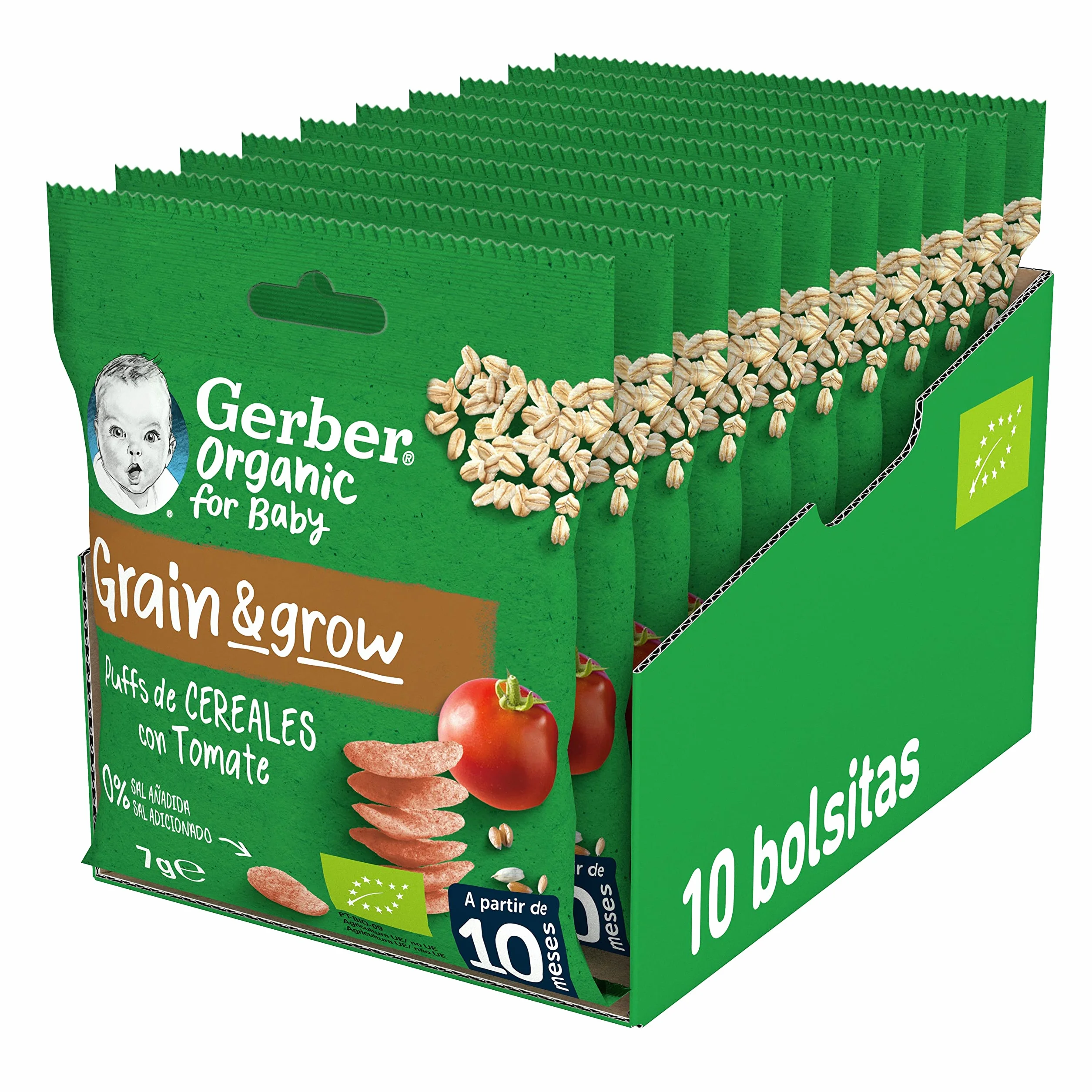 GERBER Organic Puffs Tomate Snack de Cereales para Bebés Bolsita 10x7g