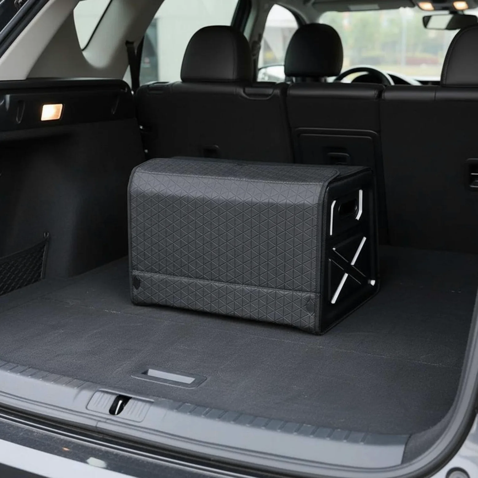 perfk Organizador de Maletero Plegable con Caja Multifuncional Tapa Rápida y Separadores Fabricado Sintético Diseñado para Conductores Trayectos Largos Trabajo, Negro