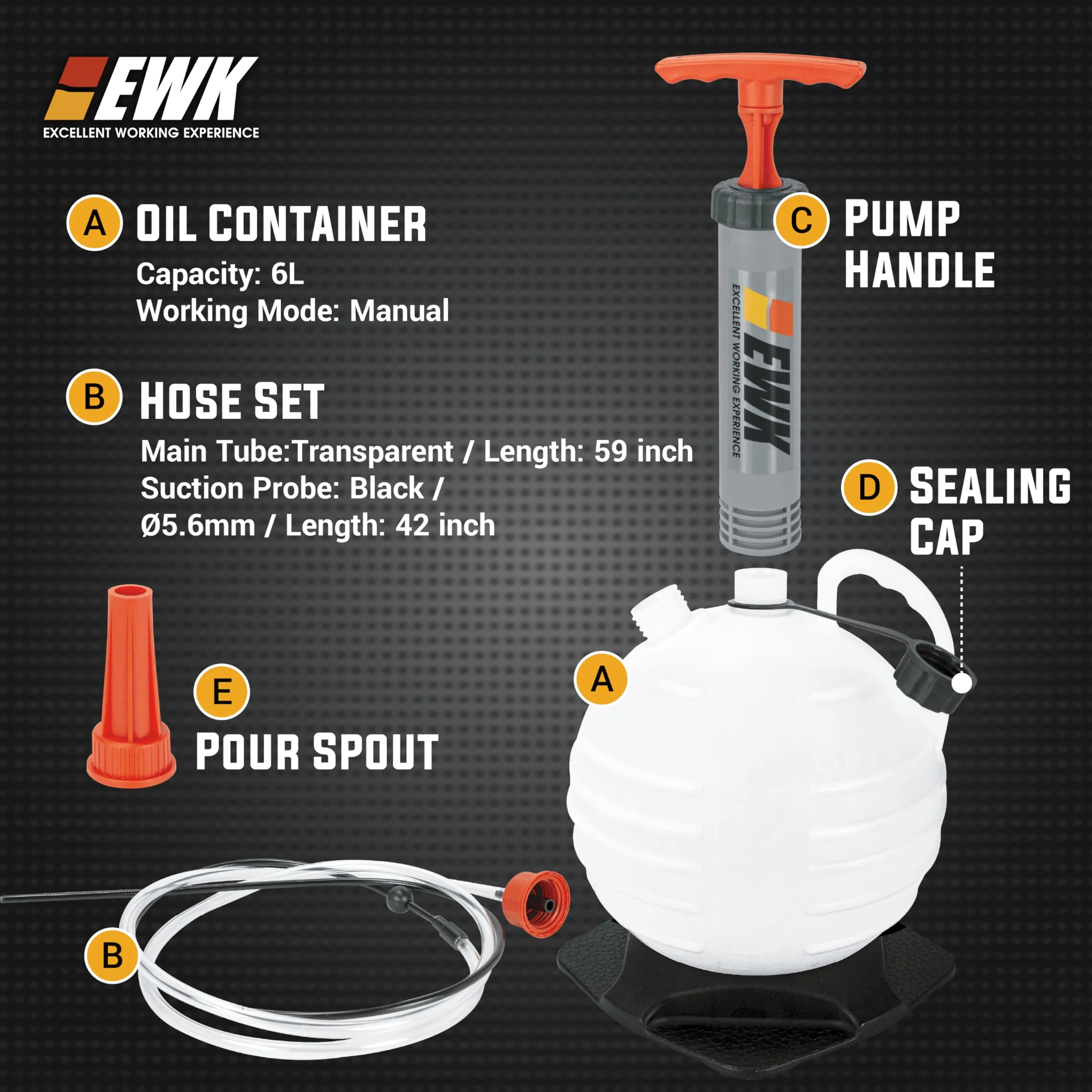 EWK Bomba extractora de aceite al vacío de 6 litros, bomba de cambio de aceite portátil para automoción, barco marino, moto acuática, cambio rápido de aceite y bomba de transferencia de líquido de
