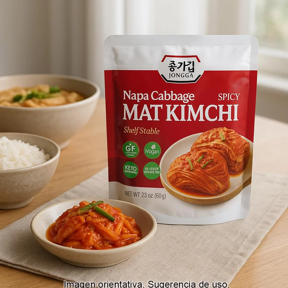 Kimchi coreano fermentado 80 g Pack 3 sobres Col china chile rojo Guarnición picante para ramen arroz noodles vegano sin gluten