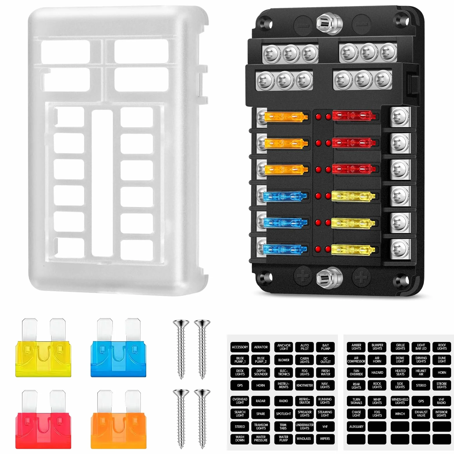 Caja Portafusibles 12 Vías 12V con Lámpara LED para Coche Marino Van SUV