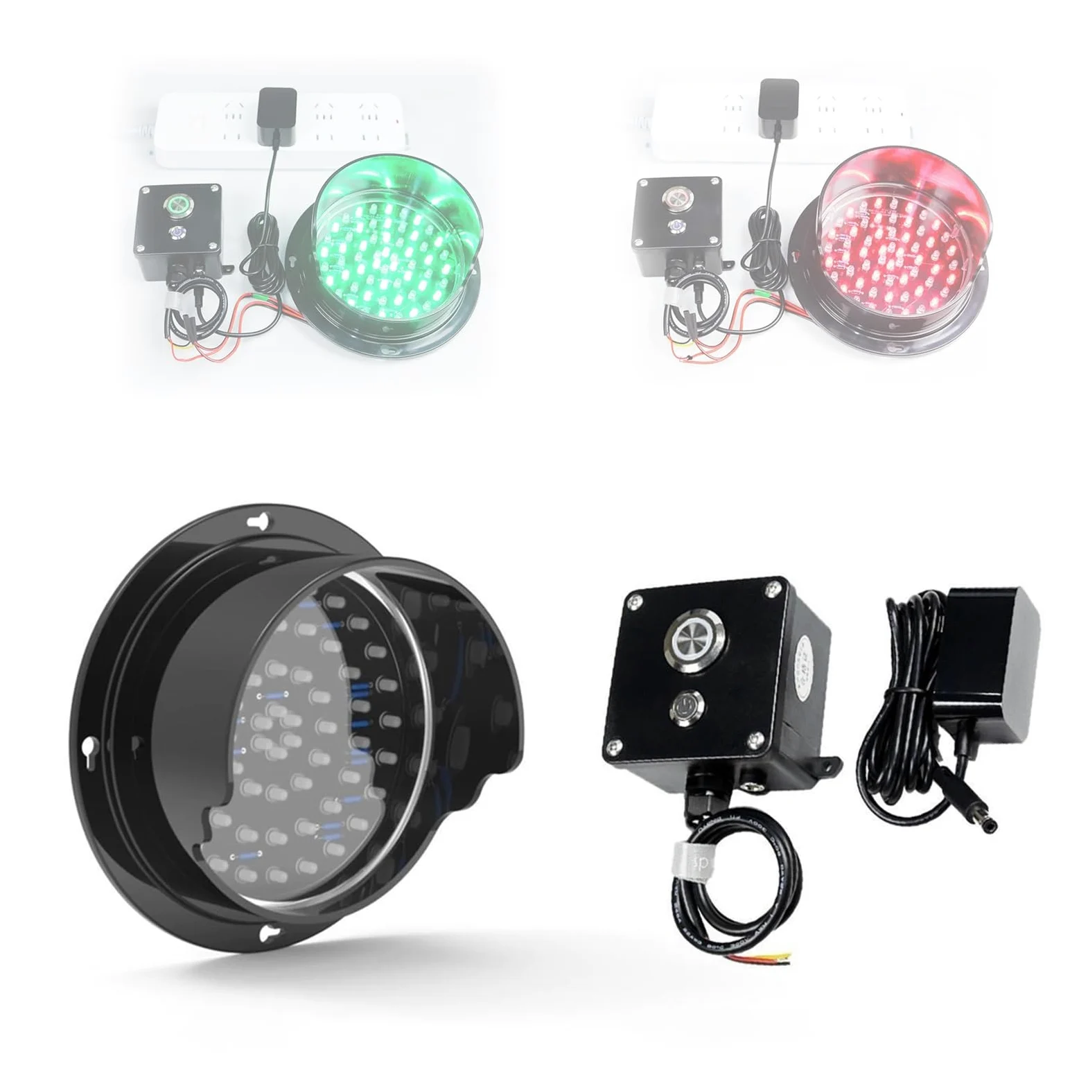 Semáforo, Luz de Freno, Luz de Señalización LED, Carcasa de PC, Impermeable IP67, Control por Botón, para Obras de Construcción y Muelles de Descarga(125mm/5in)
