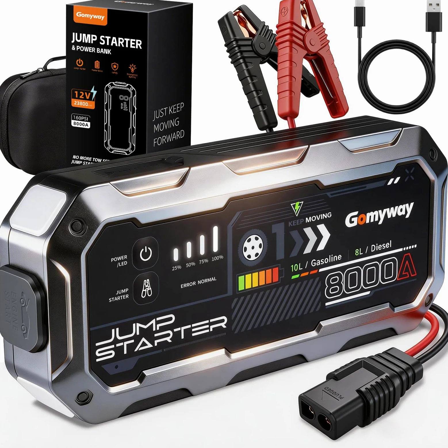 Arrancador de batería de coche 8000 A 26800 mAh, 12 V para coche hasta 10,0 l gasolina/8,0 l diésel, arrancador de batería portátil Jump Start con LED/LCD Booster Arranque
