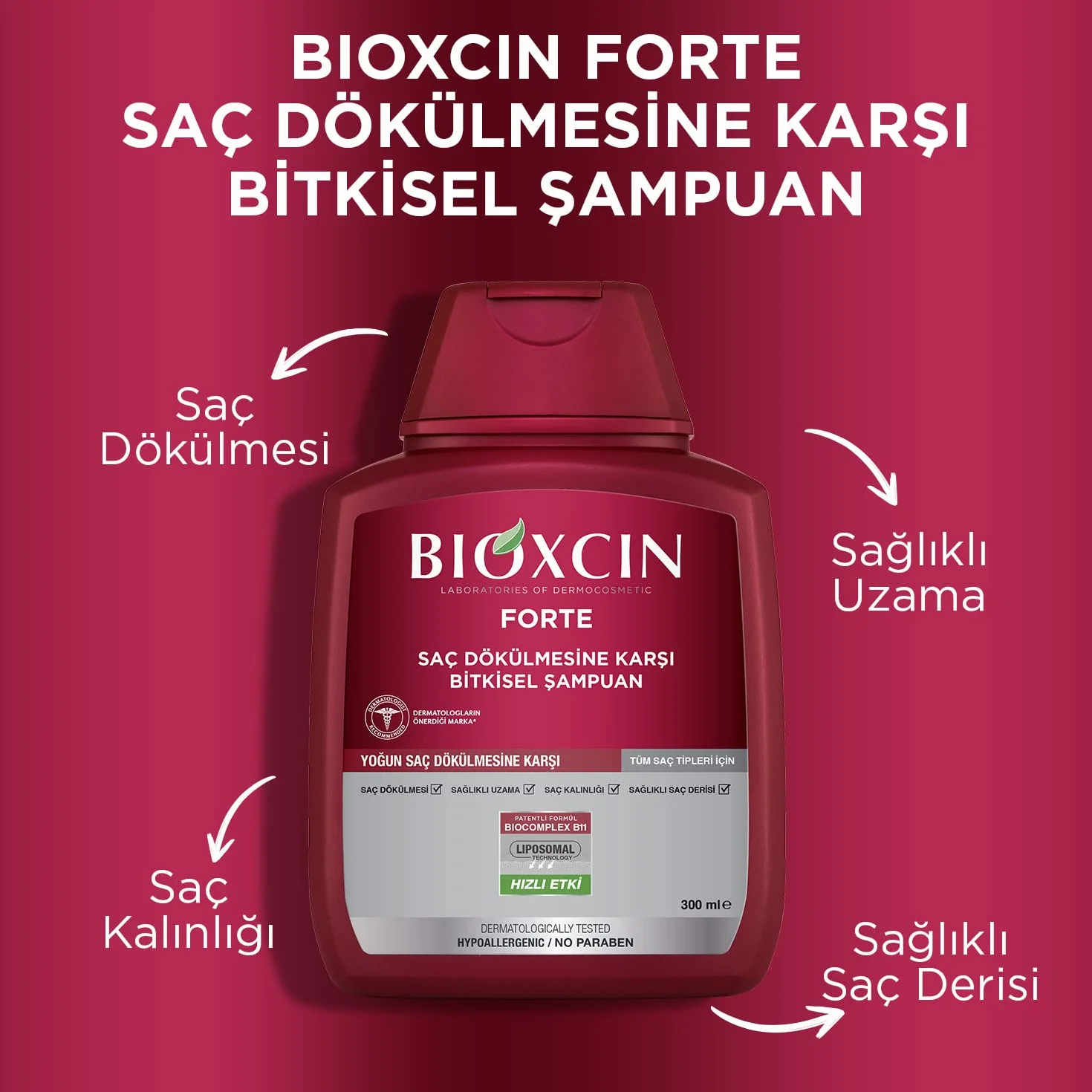 BIOXCIN FORTE Champú contra la caída del cabello, con Bio Complex B11, crecimiento más fuerte