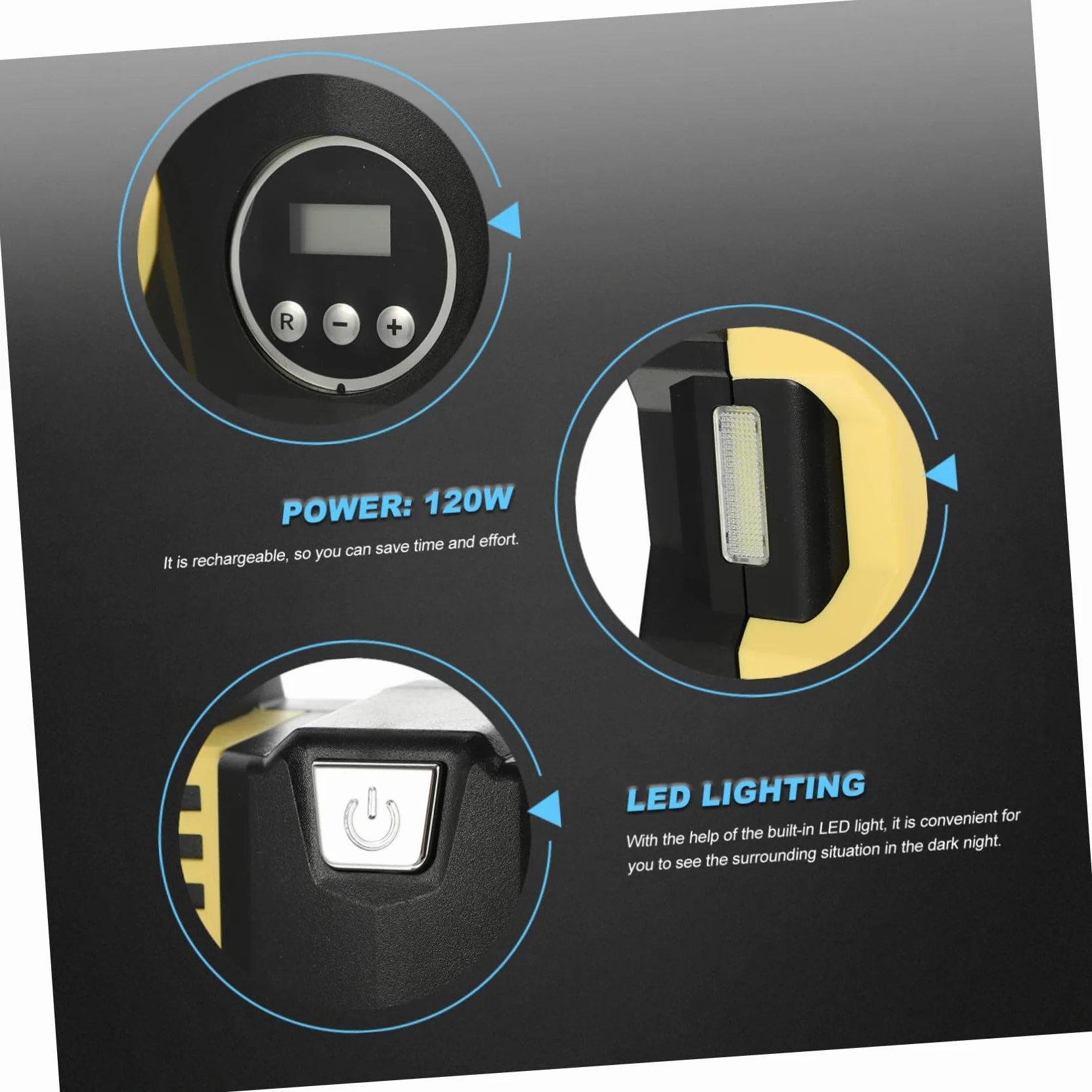 ORFOFE Inflador Integrado de Eléctrico para Portátil Neumáticos Coche Estable con Pantalla Digital, Manómetro y Diseño Abs con Cobre, Adecuado para Mantener Presión en Ruedas