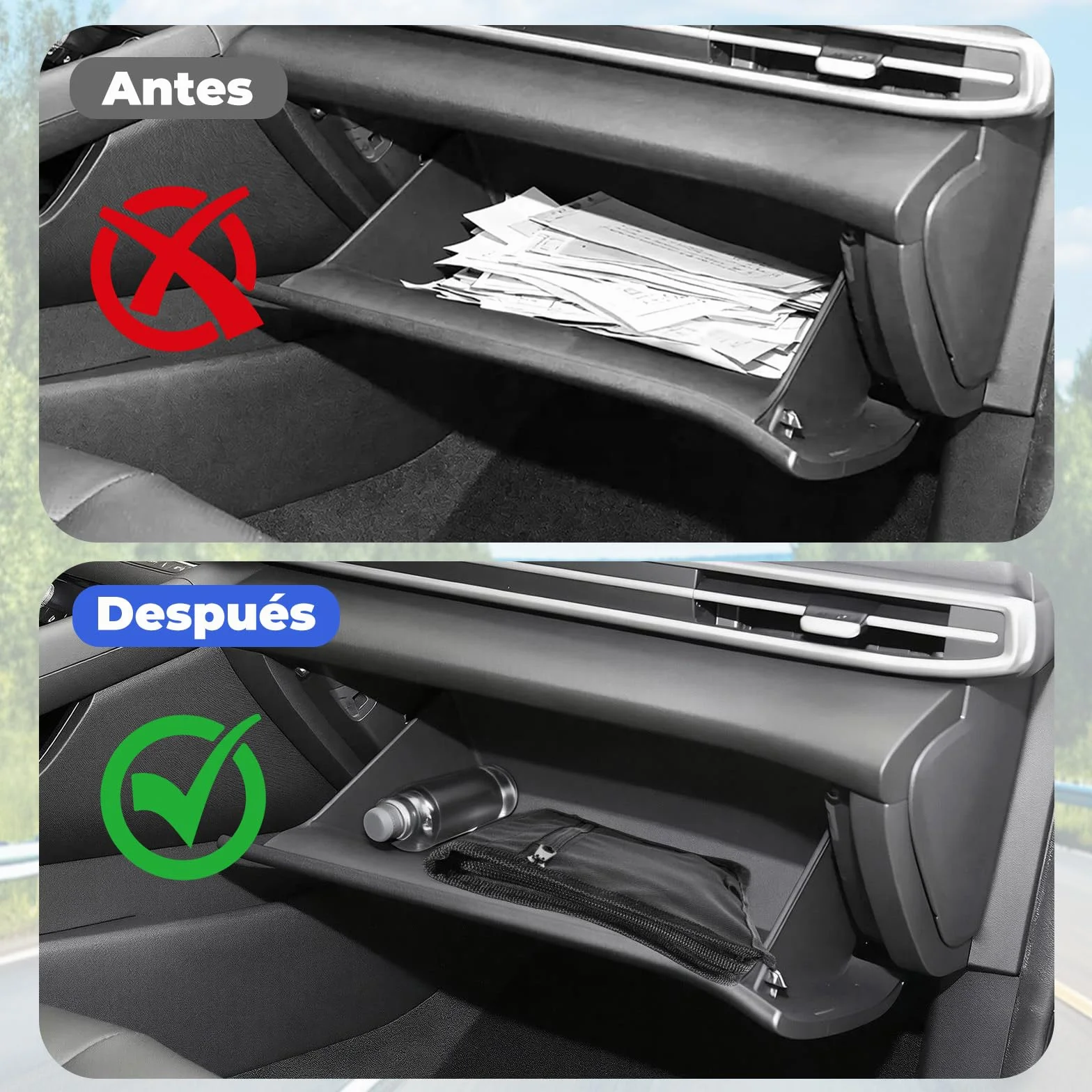 Carpeta Documentación Coche – Porta Documentos Coche,Carpeta de Organizador de Guantera, Negra, Formato (24x17,5 cm) para Documentos del Vehículo, Facturas y Tickets