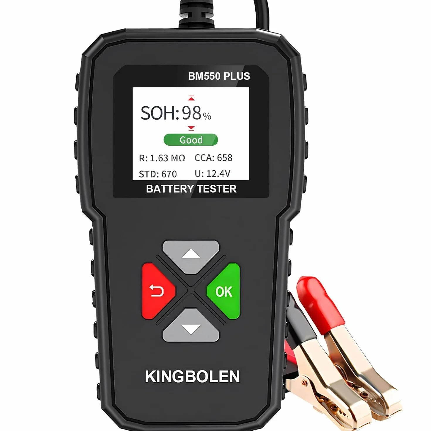 KINGBOLEN Comprobador de baterias de coche 24V/12V/6V, BM550 PLUS 2-220Ah 100-2000 CCA Pantalla LED arrancador baterias coches comprobador de pilas para coche apto para automóviles motocicleta ATV SUV