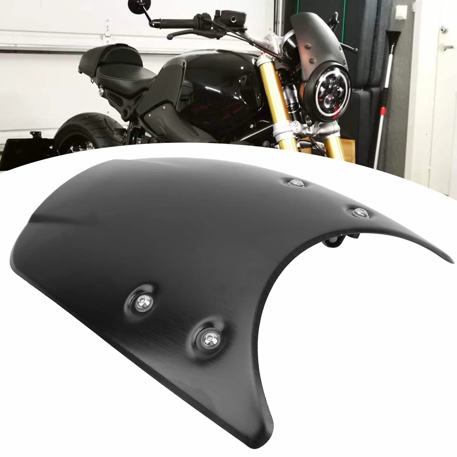 Cubierta para parabrisas de motocicleta universal en aluminio negro, compatible con Pure y Scrambler (2014-2020), instalación sencilla protección óptima contra viento escombros