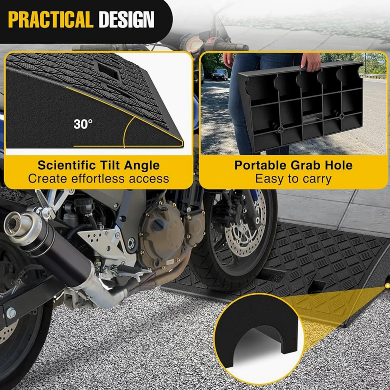 Rampa Portátil para Acera,Rampa para Silla de Ruedas,Rampa para Coche-para Cortacésped,Scooter, Motocicleta,Carga de 3300 Libras,Paquete de 2, 19,3 x 10,4 x 4,2 Pulgadas