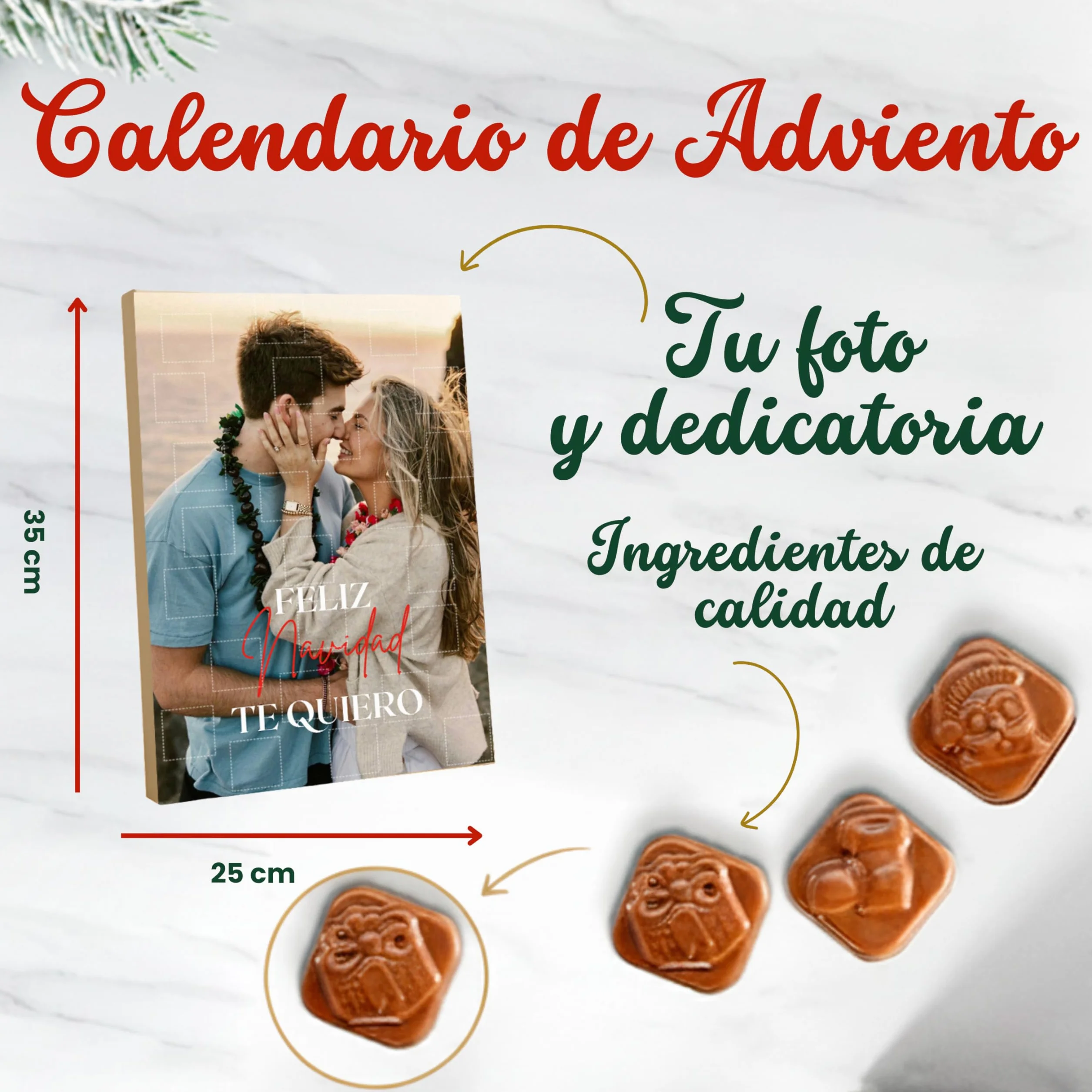 Calendario de Adviento Personalizado con Foto y 24 Chocolates Premium para Parejas y Familias