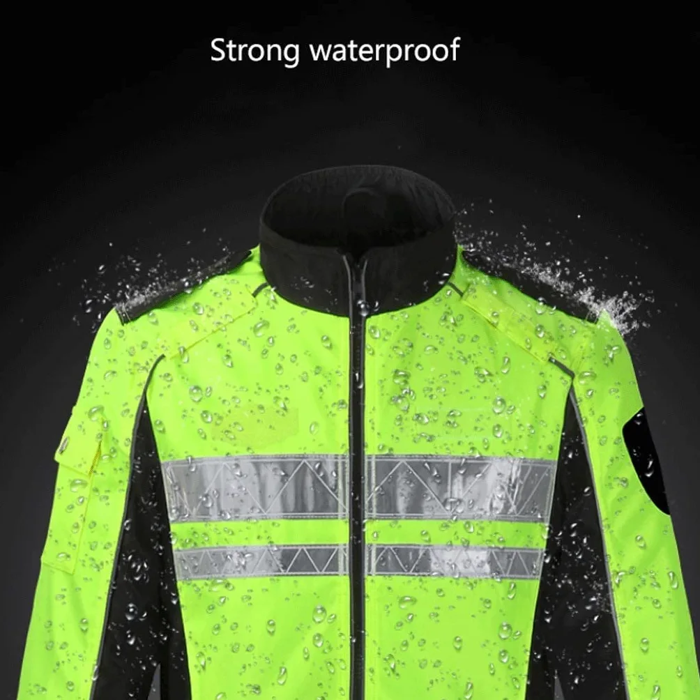 Ropa de Trabajo Chaleco Traje reflectante de ciclismo, chaqueta de seguridad de tela oxford a prueba de agua reflexivo de alta visibilidad fluorescente amarillo Chaleco de Seguridad Reflectante Alta (