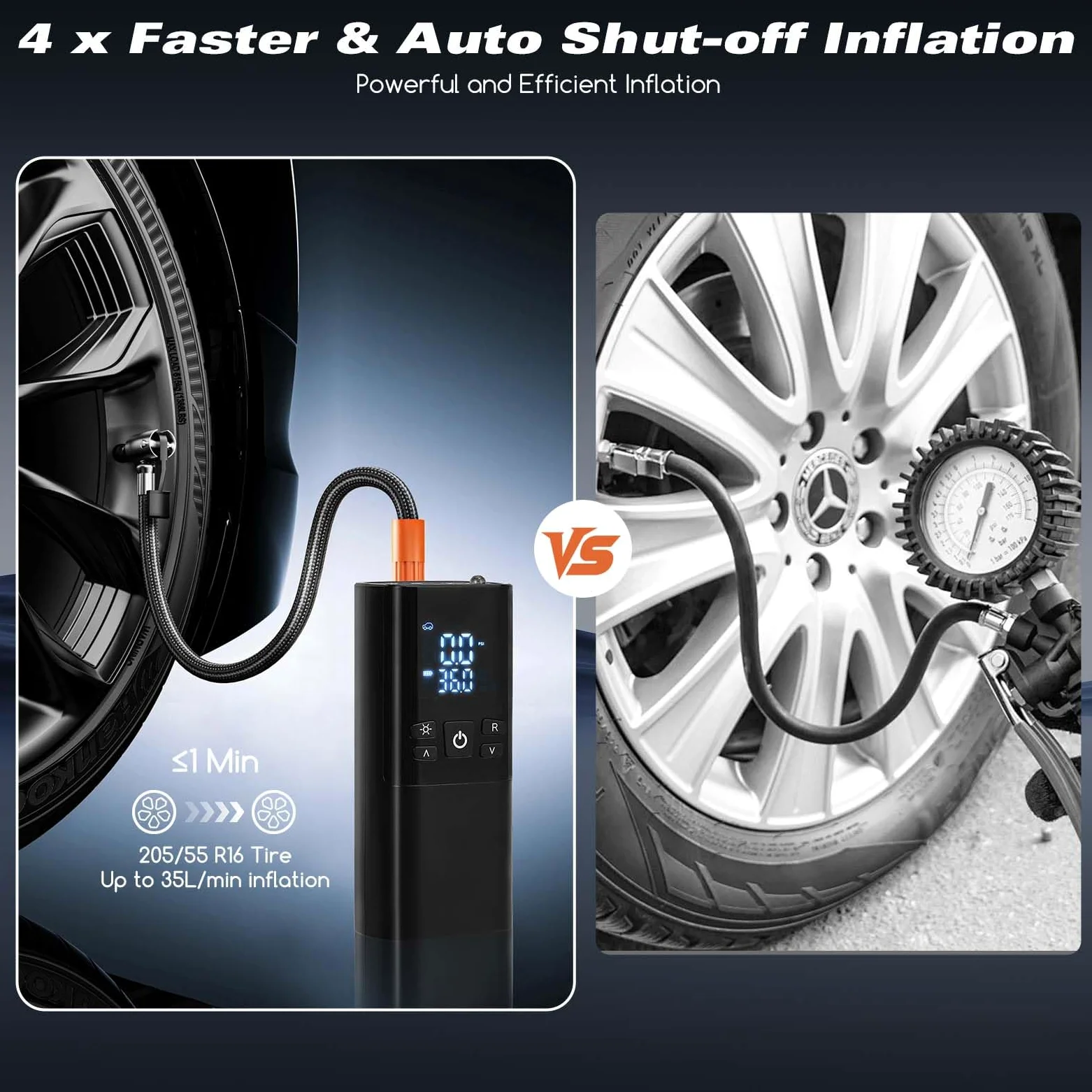 Compresor de aire portátil para neumáticos de coche, inflador de neumáticos inalámbrico de 150 PSI con apagado automático y luz LED, bomba de aire recargable de 10000 mAh para bicicleta, motocicleta