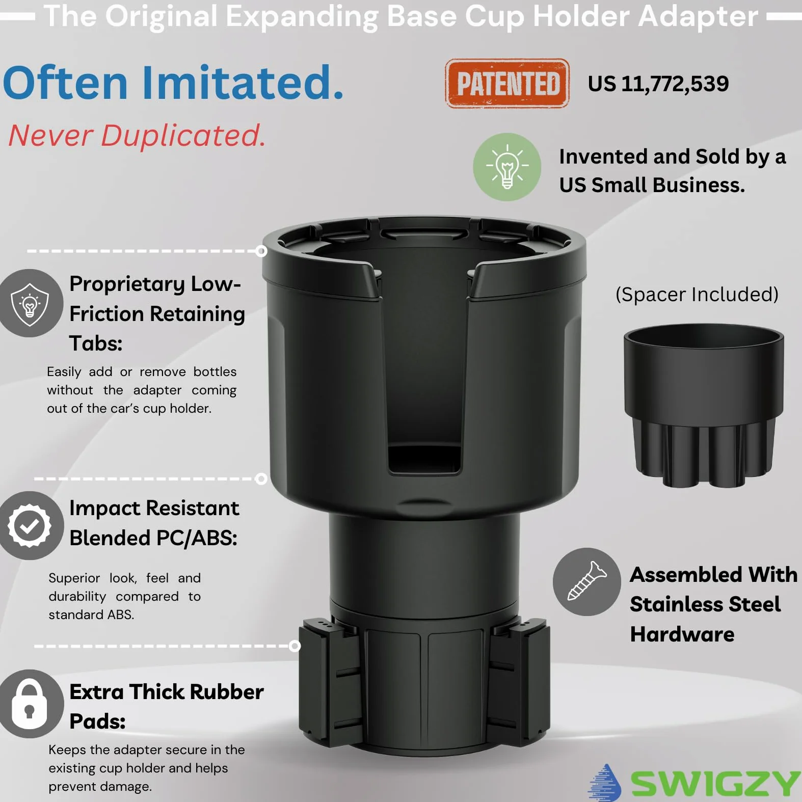 Swigzy Adaptador expansor para portavasos de Coche (versión de Base Larga) – Se Adapta a Botellas Hydro Flask, Yeti, Nalgene, Grandes de 32/40 onzas y Bebidas Grandes