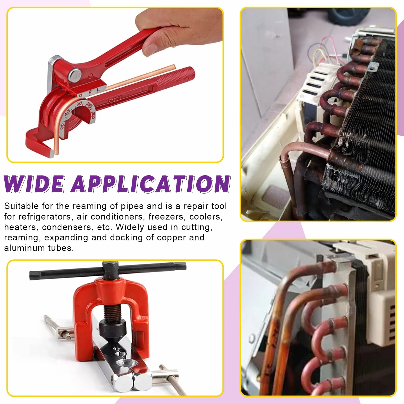 Swpeet Kit de herramientas de avellanado doble para automóvil de 3 piezas y juego surtido de curvador de tubo de 3 en 1 de 180 grados, herramientas de avellanado de línea de 5/8" 5/16" 3/16" 1/4" 3/8