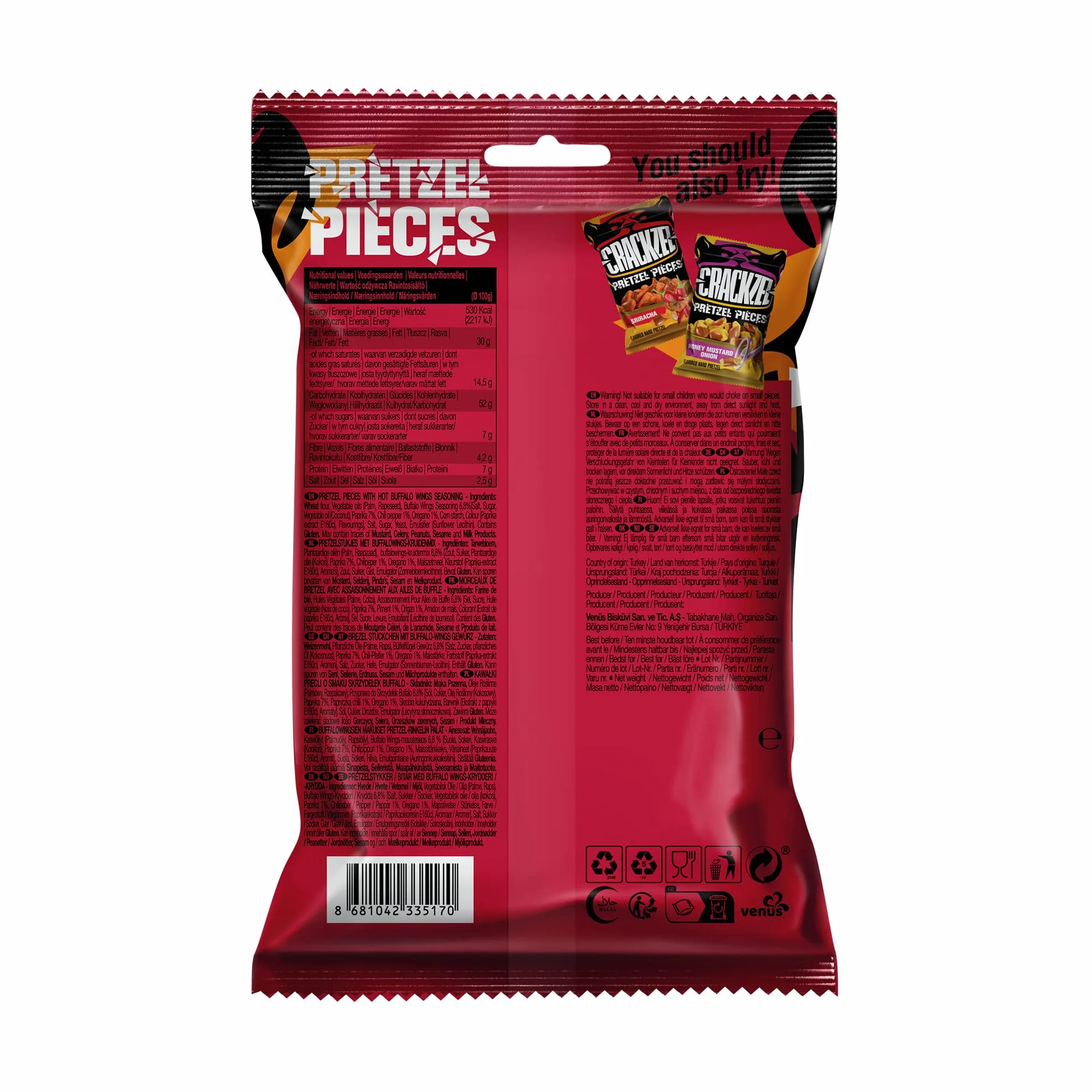 Crackzel Hot Buffalo Wings Pretzel Pieces 24 x 85 gr Picantes
