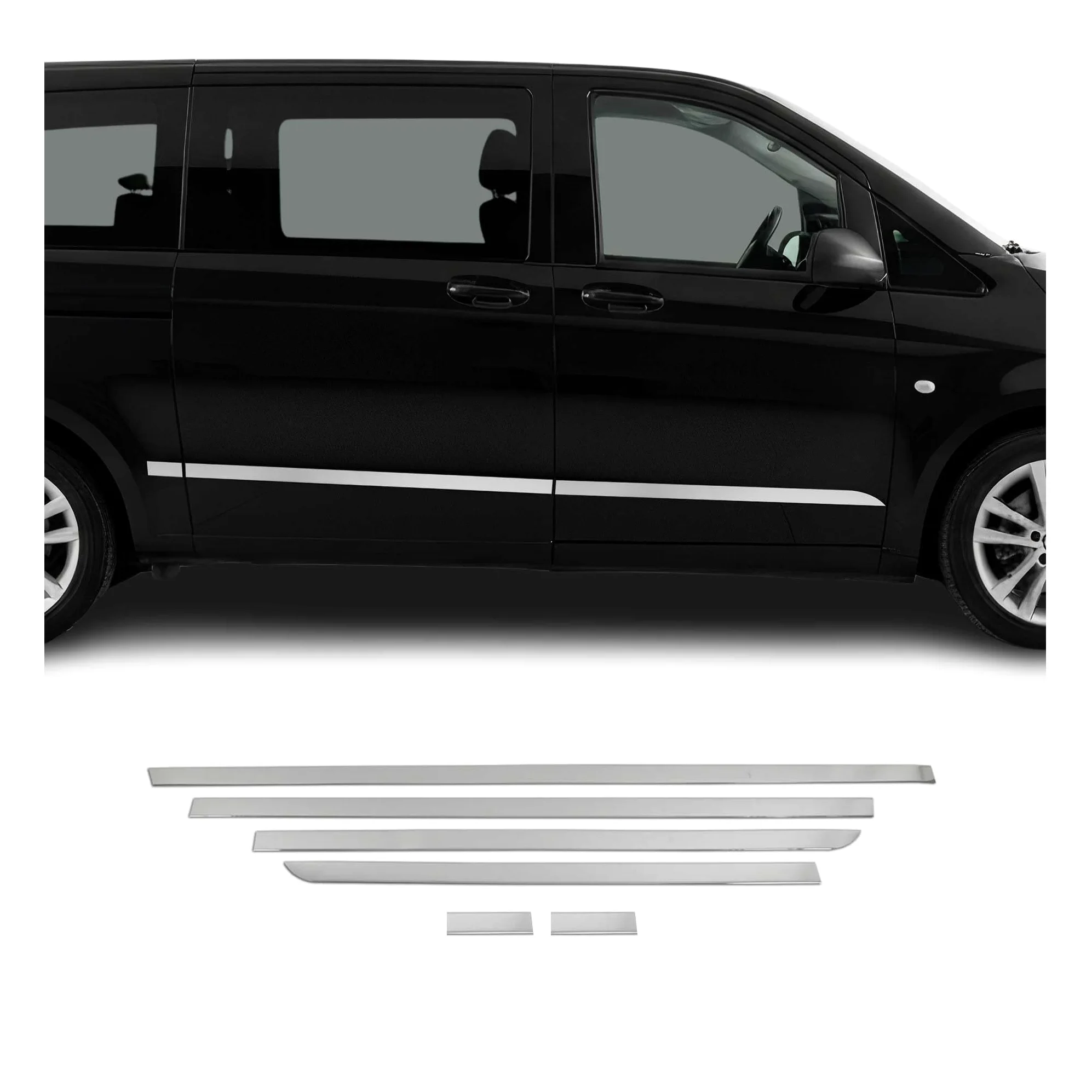 OMAC Seitentürleiste Türschutz Compatible con Mercedes Vito 2014-2026 L3 Langer Schiebetür Cromado