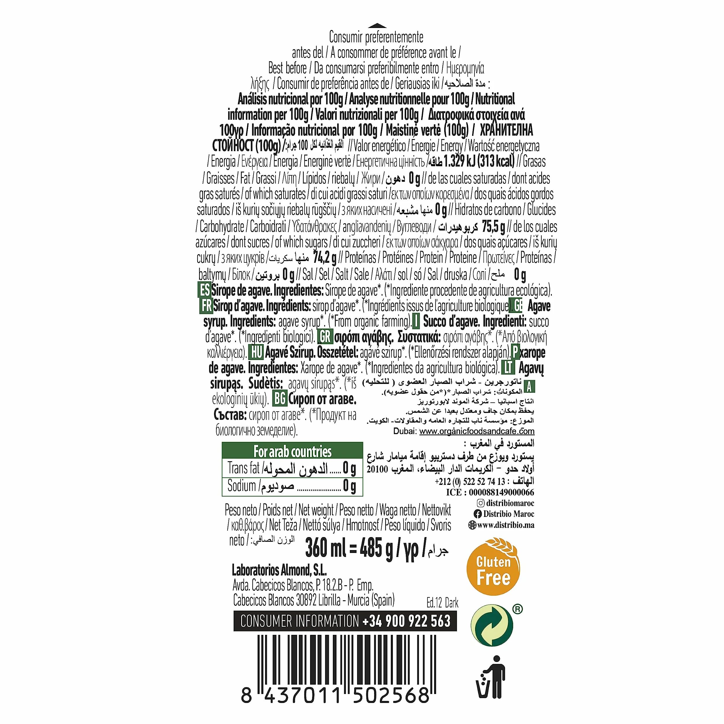 Sirope Agave Dark Bio 360 ml