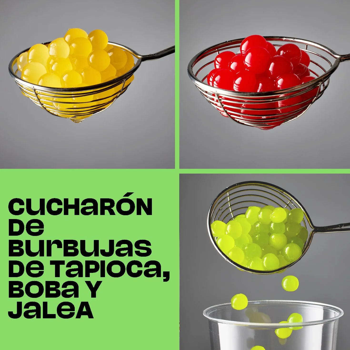 Bubble Mania Cucharón para té de burbujas de acero inoxidable para tapioca boba y gelatina de coco