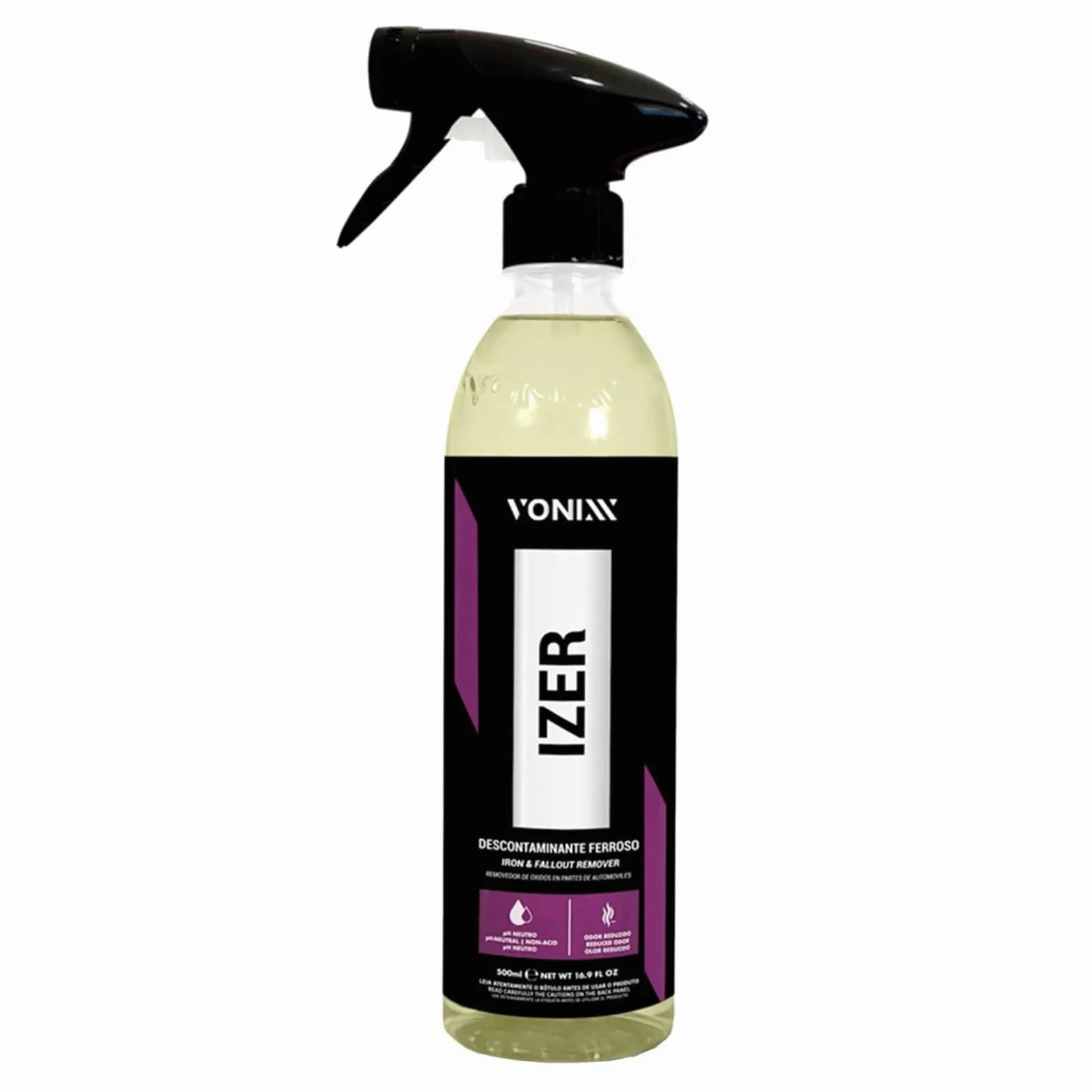 Vonixx Izer Descontaminante Férrico 500ml | Limpieza de Llantas, Pintura y Motor | Fórmula pH Neutro y Sin Ácido - Elimina Óxido, Polvo de Frenos y Partículas Metálicas (500ml)
