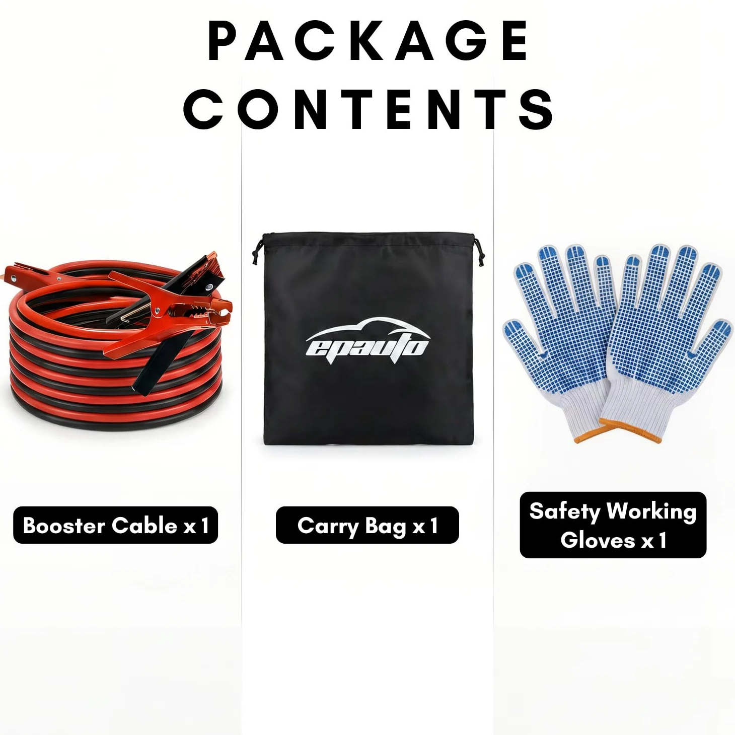 EPAuto 4 Gauge x 500A Heavy Duty Booster Jumper Cables con bolsa de viaje y guantes de seguridad (4 AWG x 20 pies) | Con guantes de seguridad y bolsa de viaje (arranque seguro para baterías muertas) para coche y SUV