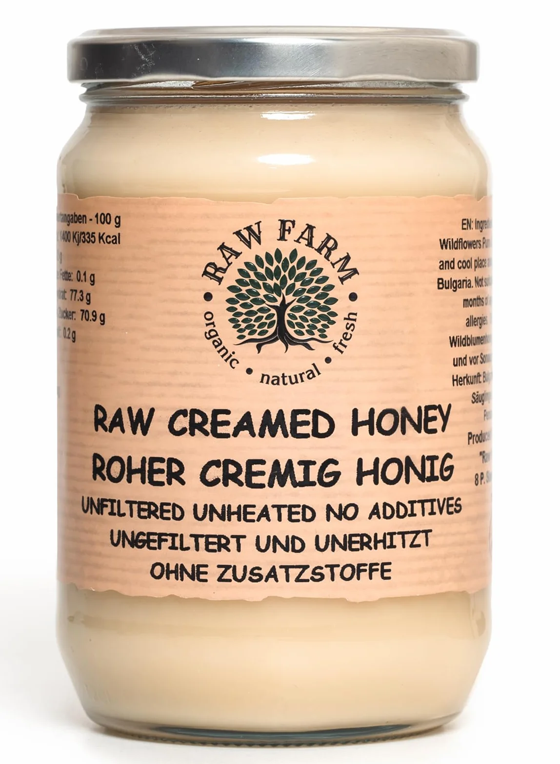 Raw Farm Miel cruda cremosa de flores silvestres 900 g sin filtrar sin calentar
