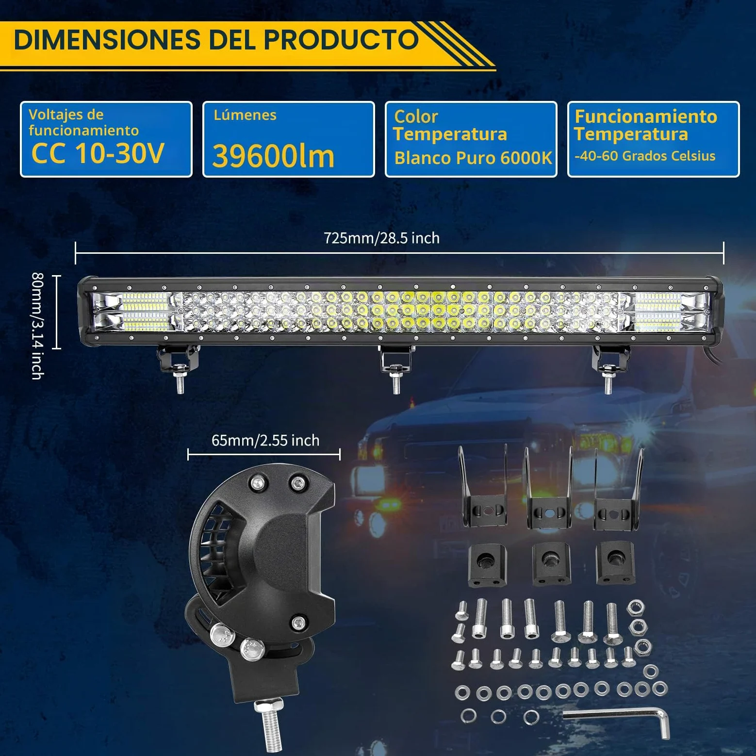 RIGIDON Barra de luz led Coche 4x4 28 Pulgadas 73cm 396W y 12V cableado Kit | tri fila barras luminosas led, lámpara de conducción, para off road camión coche ATV SUV 4x4 barco, 6000K blanco, impermeable