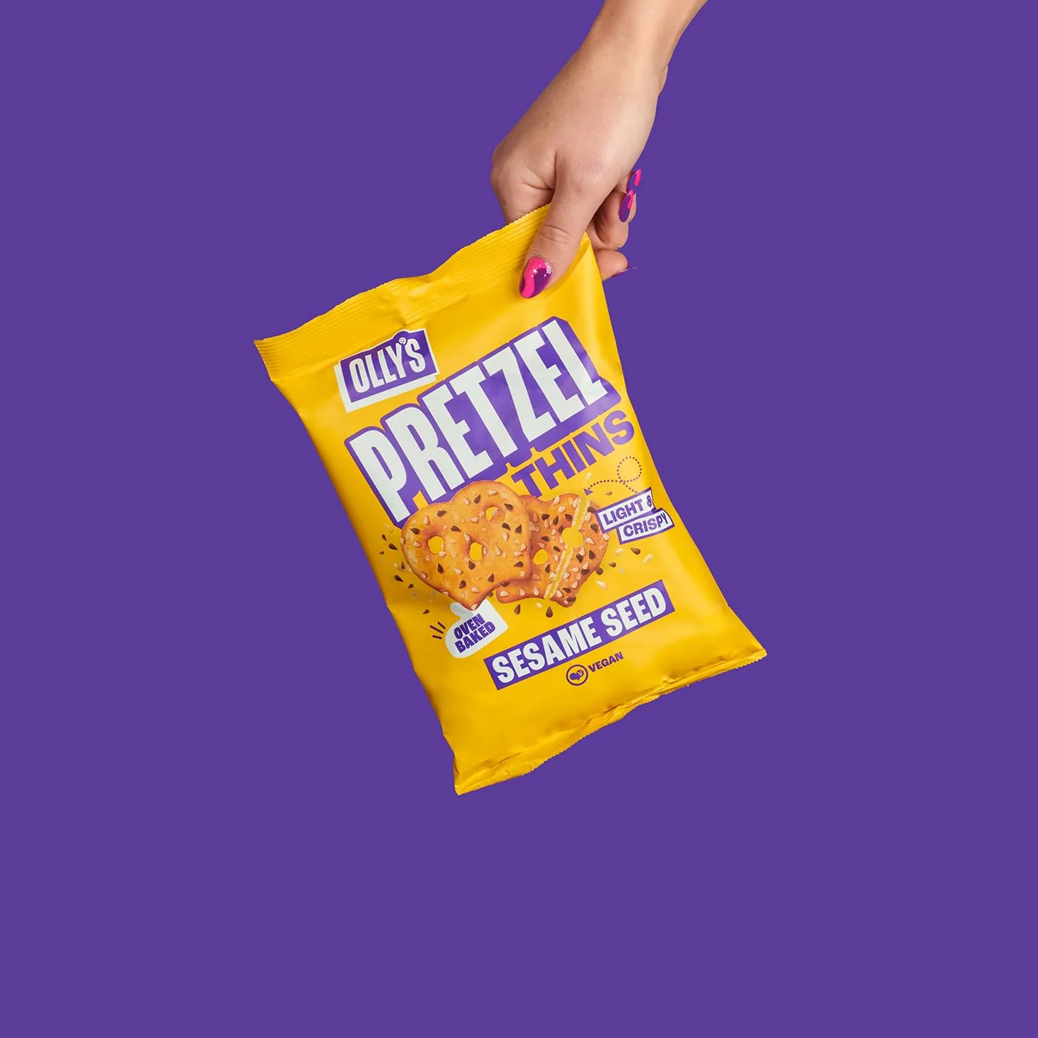Olly's Pretzels horneados con Semillas de Sésamo, Snacks Veganos, Bolsa 140g