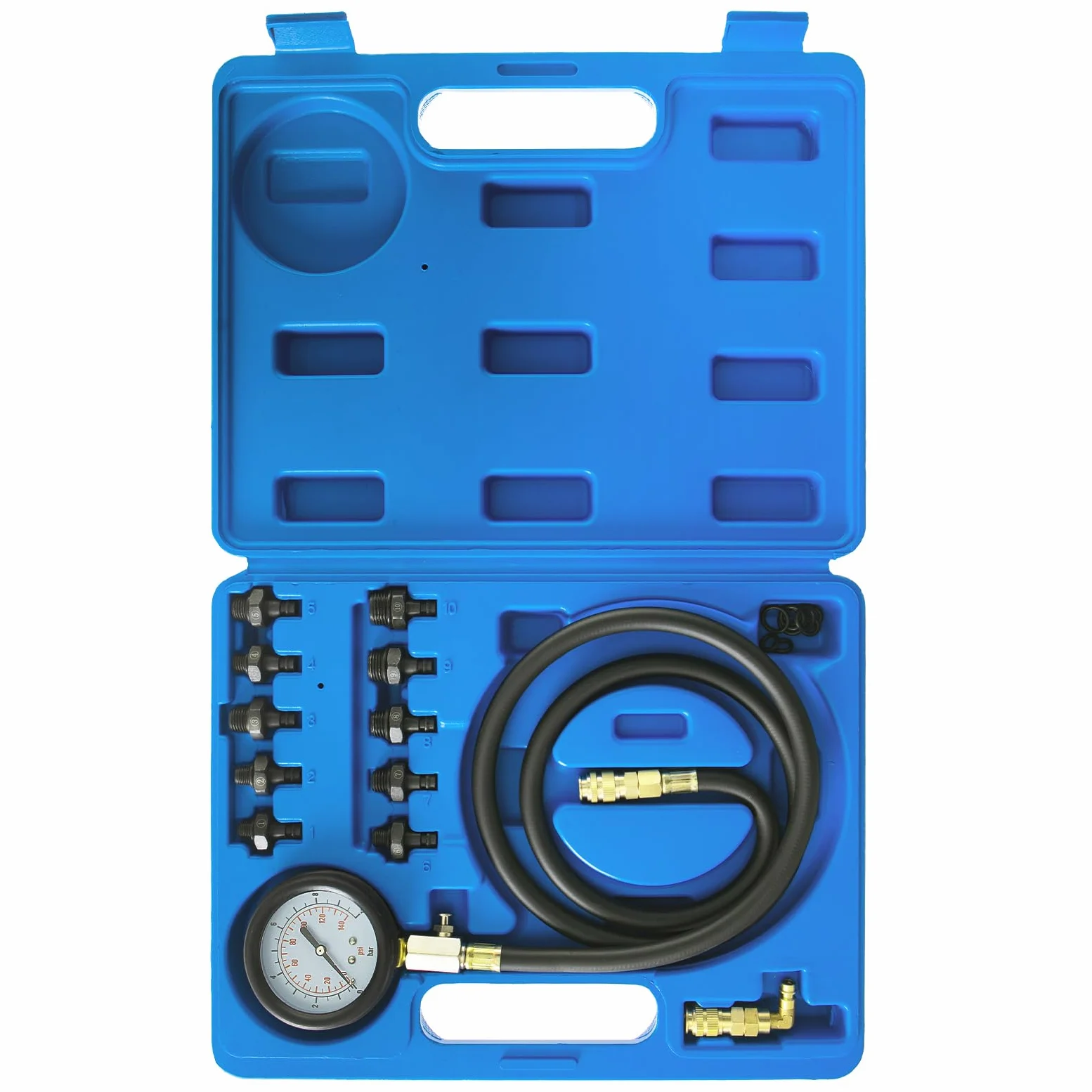 Comprobador de presión de Aceite 0-140 PSI Kit de Herramientas de comprobación de presión de Aceite con adaptadores para automóviles, Camiones, Tractores Kit de manómetro de presión de Aceite