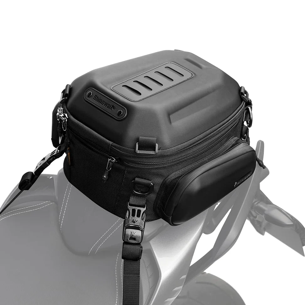 Rhinowalk Bolsa de almacenamiento para motocicleta, carcasa rígida, impermeable, capacidad 12-18L expandible