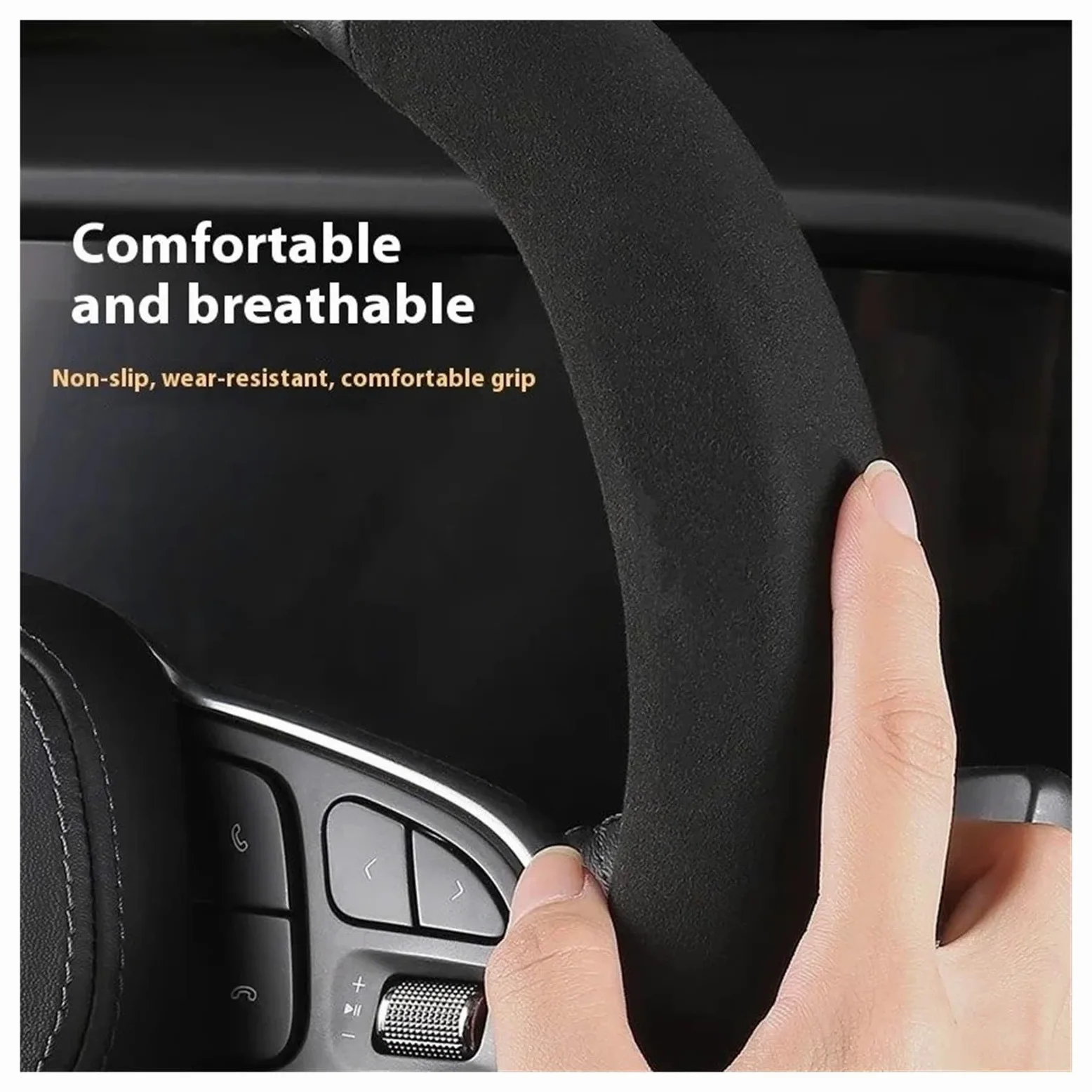 Cubierta Volante Coche para Wrangler para Patriot para Commander para Grand para Cherokee para Compass Funda Volante Cuero Fibra Carbono(Leather Black)