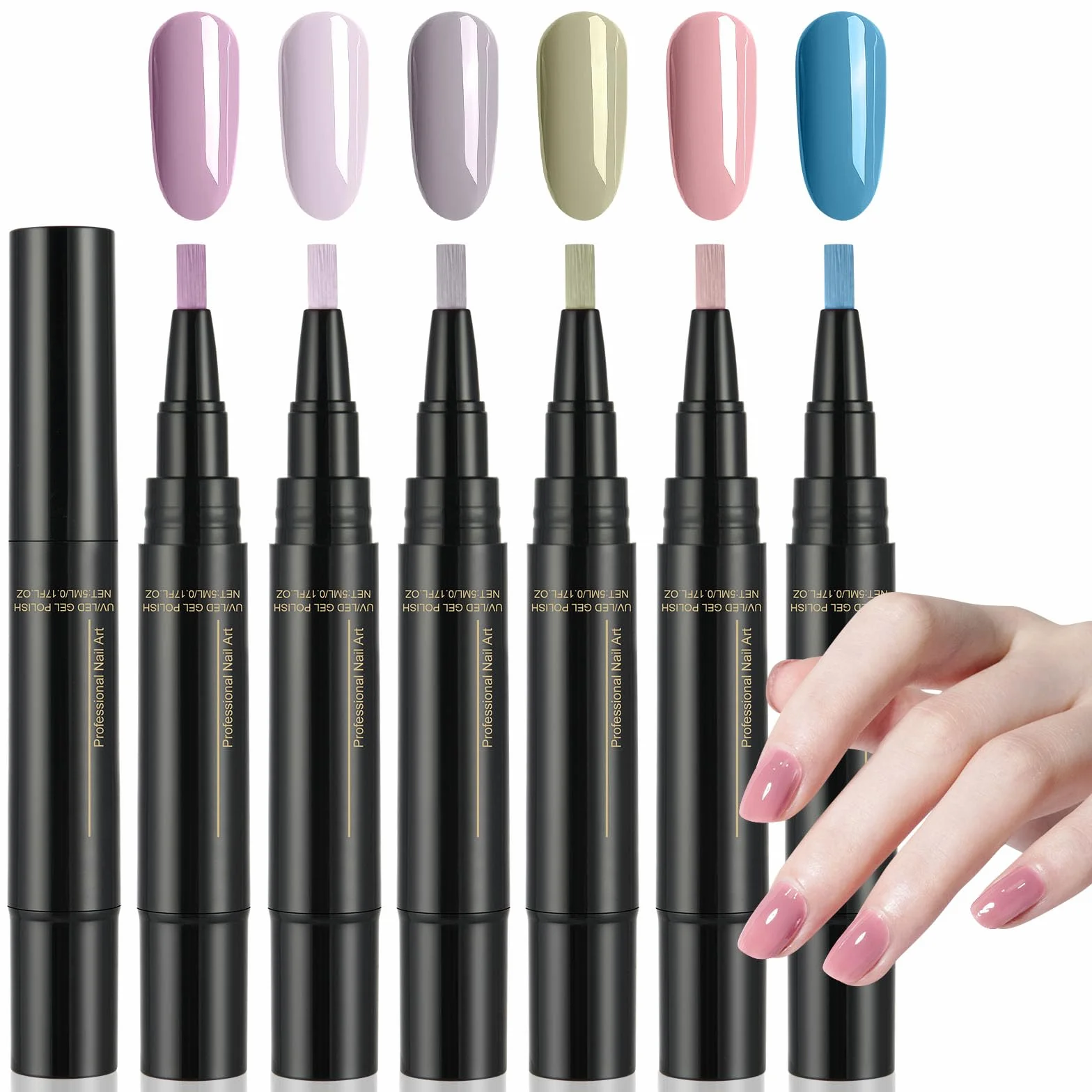 Gel Nail Polish Pen 3 en 1 5 ml * 6 Piezas Quick Dry Lápiz De Esmalte De Uñas