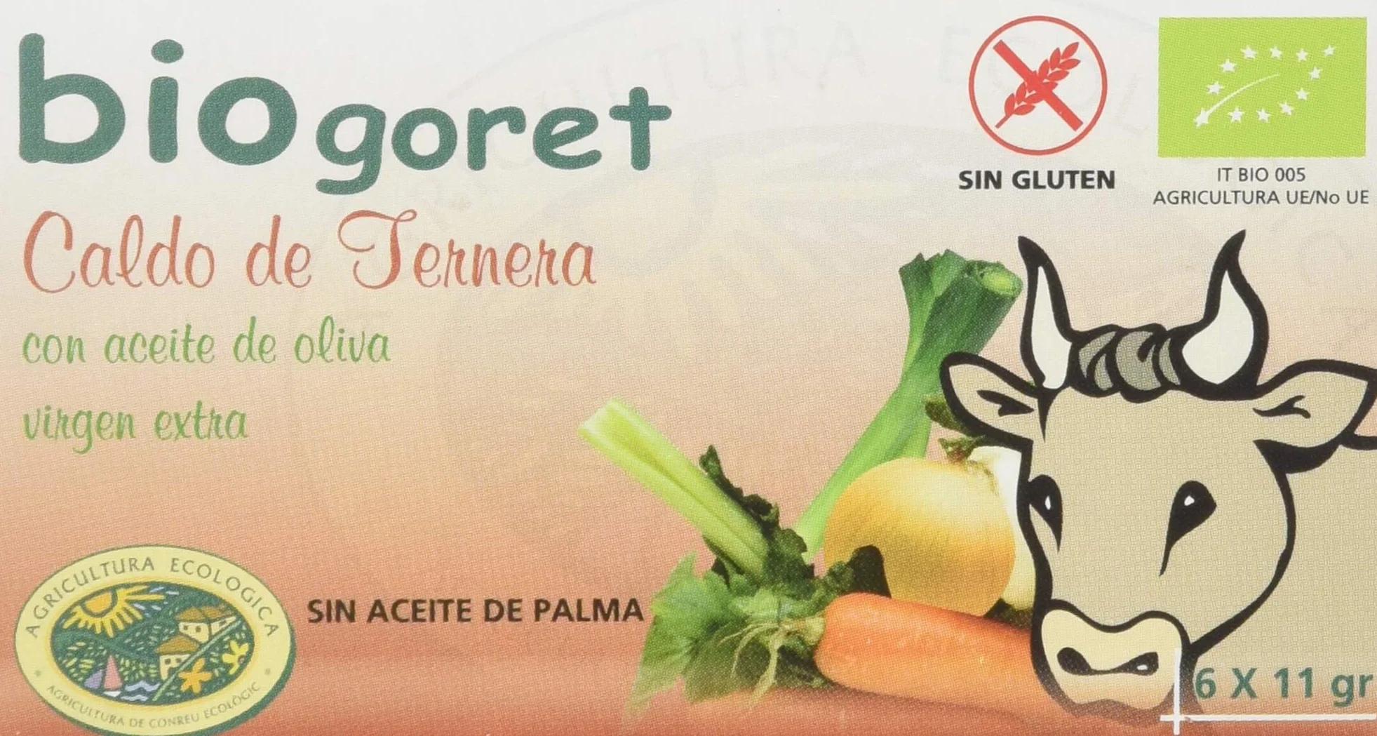 Cubitos de Caldo de Ternera con Verduras Ecológicos 6x11gr, 66 Gramo