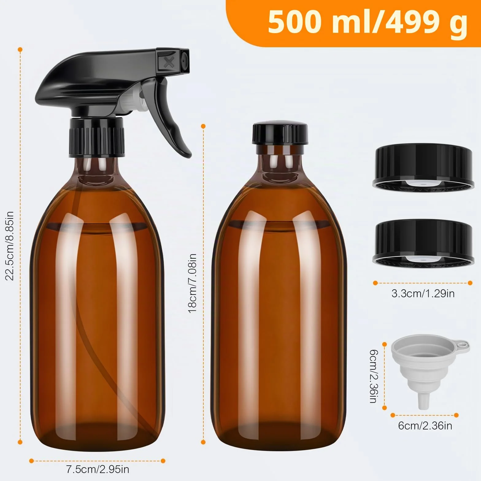 Botellas de Spray Vacías 500ml Vidrio Ámbar Pulverizador para Plantas Limpieza Peluquerías