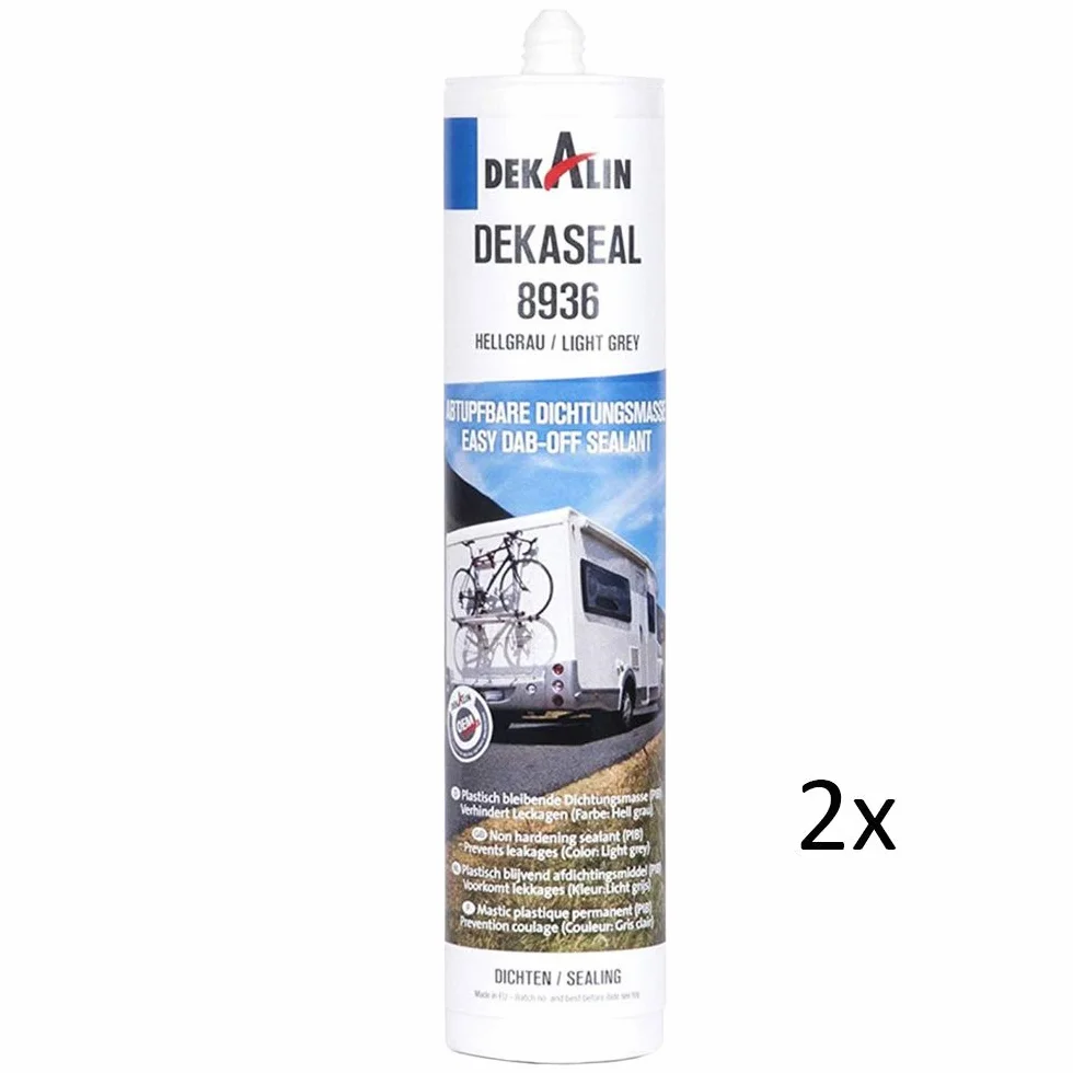 Dekalin Mastic Plastique 2 x 290 ml, Gris Clair, pour Les cadres et évacuations ou hublots de caravanes et Camping-Cars.