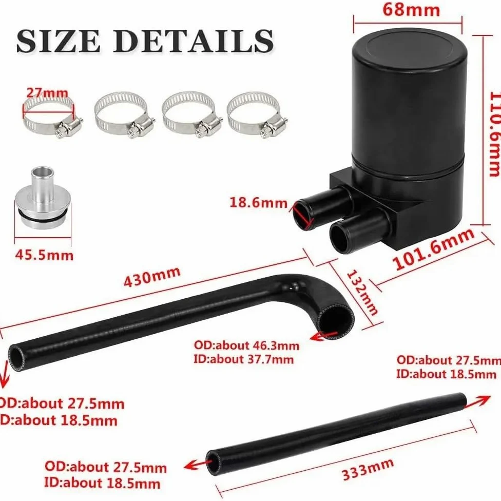 Kit de tanque de depósito de lata de captura de aceite con manguera de radiador de silicona, Compatible con Bmw N20/N26 (negro) depósito de dirección asistida