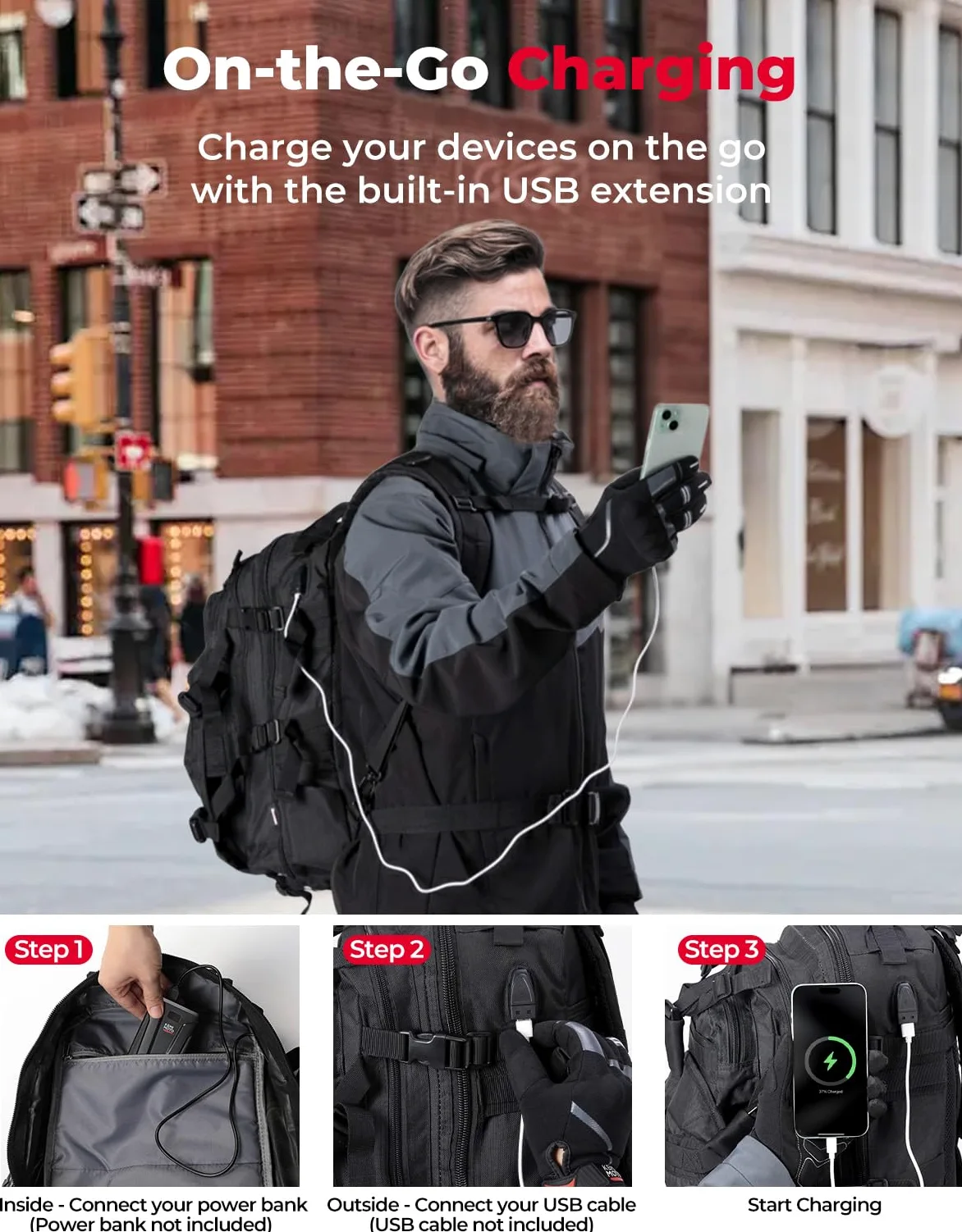 KEMIMOTO - Mochila para Casco de Motocicleta, Bolsa de Casco de 37L de Gran Capacidad con Puerto de Carga USB, Mochila de Conducción y Desplazamiento para Hombres