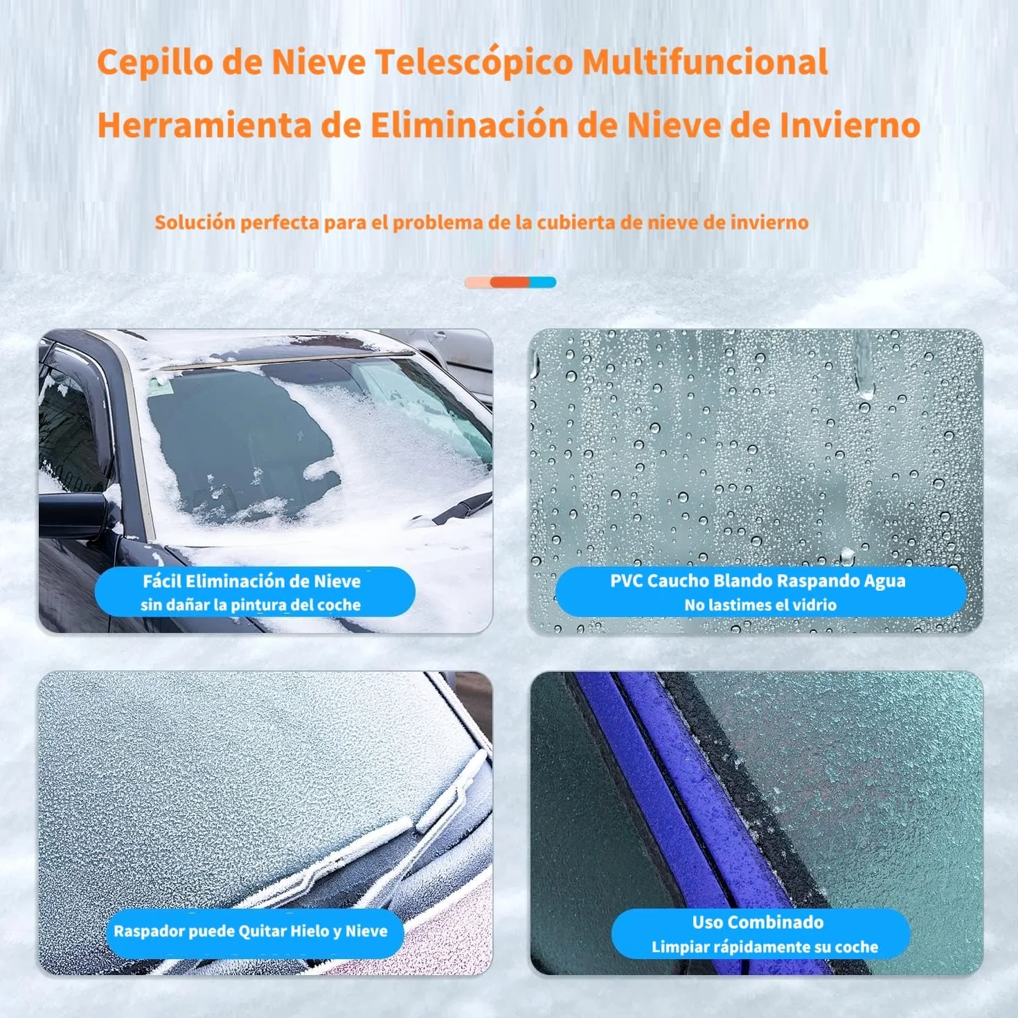 120 CM Cepillo de Nieve para Automóviles, 6 en 1 Raspador de Hielo para Limpiaparabrisas, Pala de Nieve con Mango Telescópico para Automóviles, SUV, Camiones