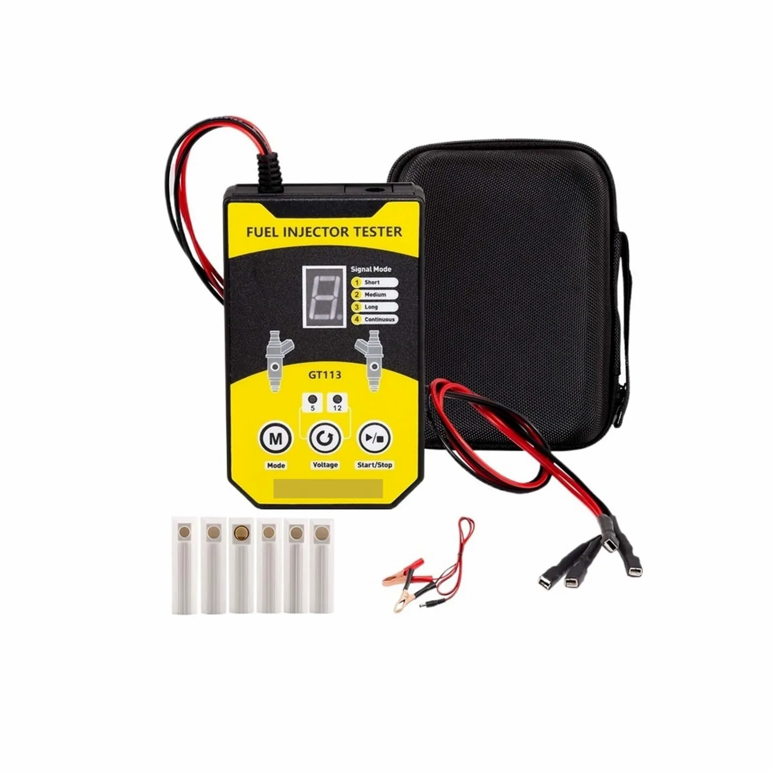 Probador de inyectores, GT113 - Limpiador y comprobador de inyectores de Combustible Universal con 6 tamaños de adaptadores y 8 Modos de Pulso for Coches y Motocicletas.