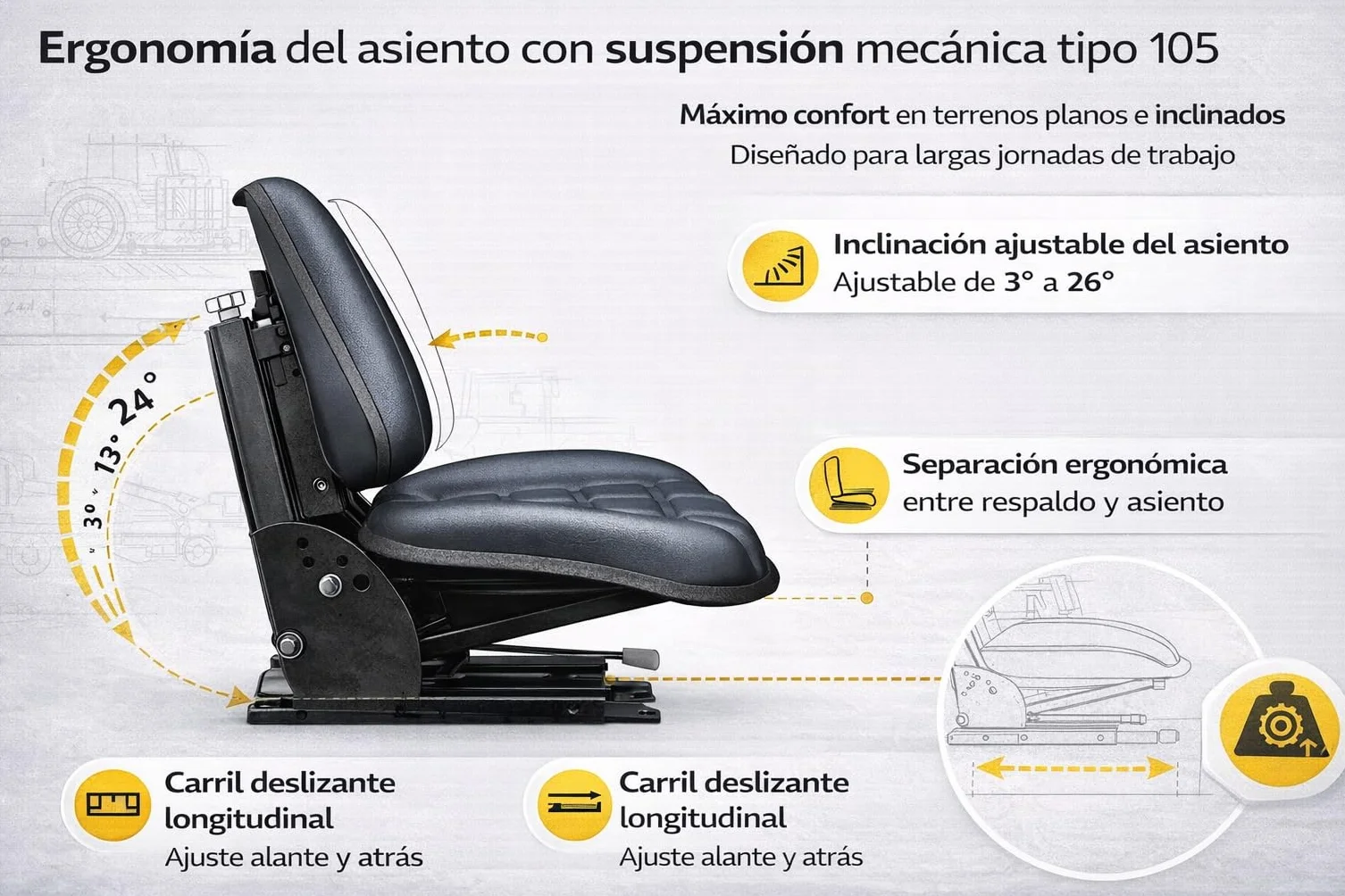 ASIENTO UNIVERSAL TRACTOR PVC NEGRO RM30 | Para Maquinaría Agrícola, Excavadoras, Maquinas Industriales, Maquina Ganadera, Motos Agrícolas, Asiento Segadora, Montacargas, Carretillas Elevadoras