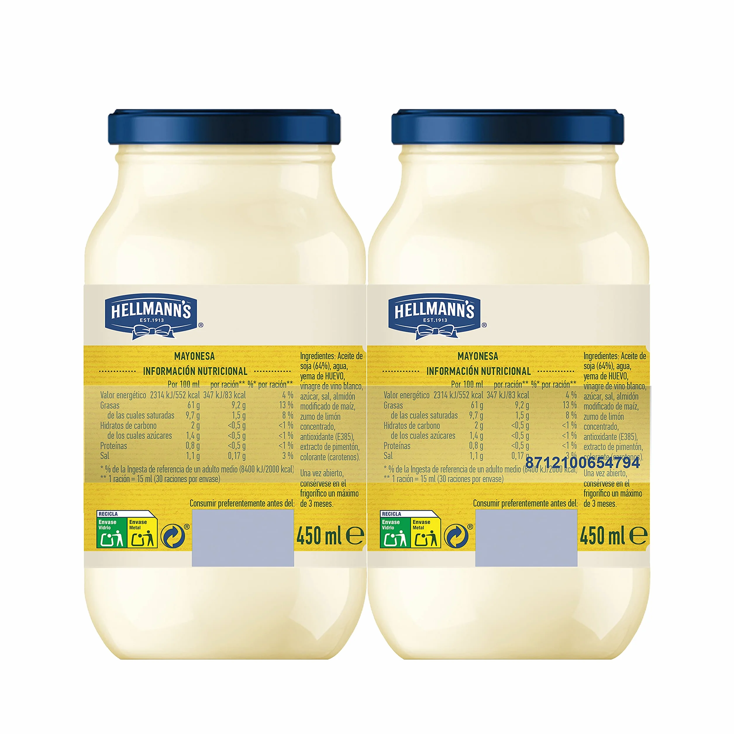 Hellmann's Mayonesa en Tarro pack 2 x 450 ml