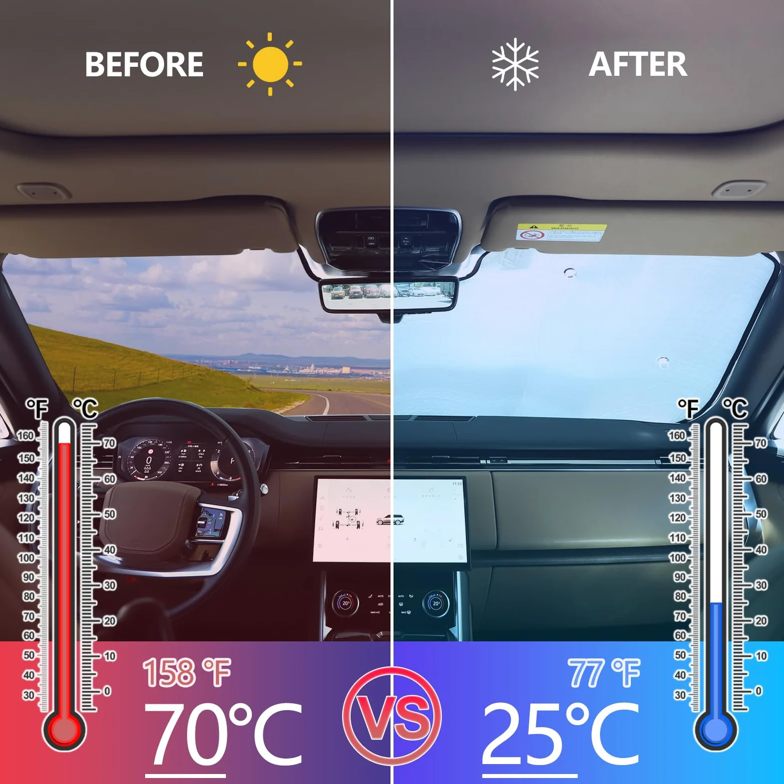 Parasol para Parabrisas Delantero de Coche para Range Rover 2023-2024, Parasol para Ventana Delantera, Visera Reflectante Plegable, Cubierta de protección contra Rayos UV, Protector térmico