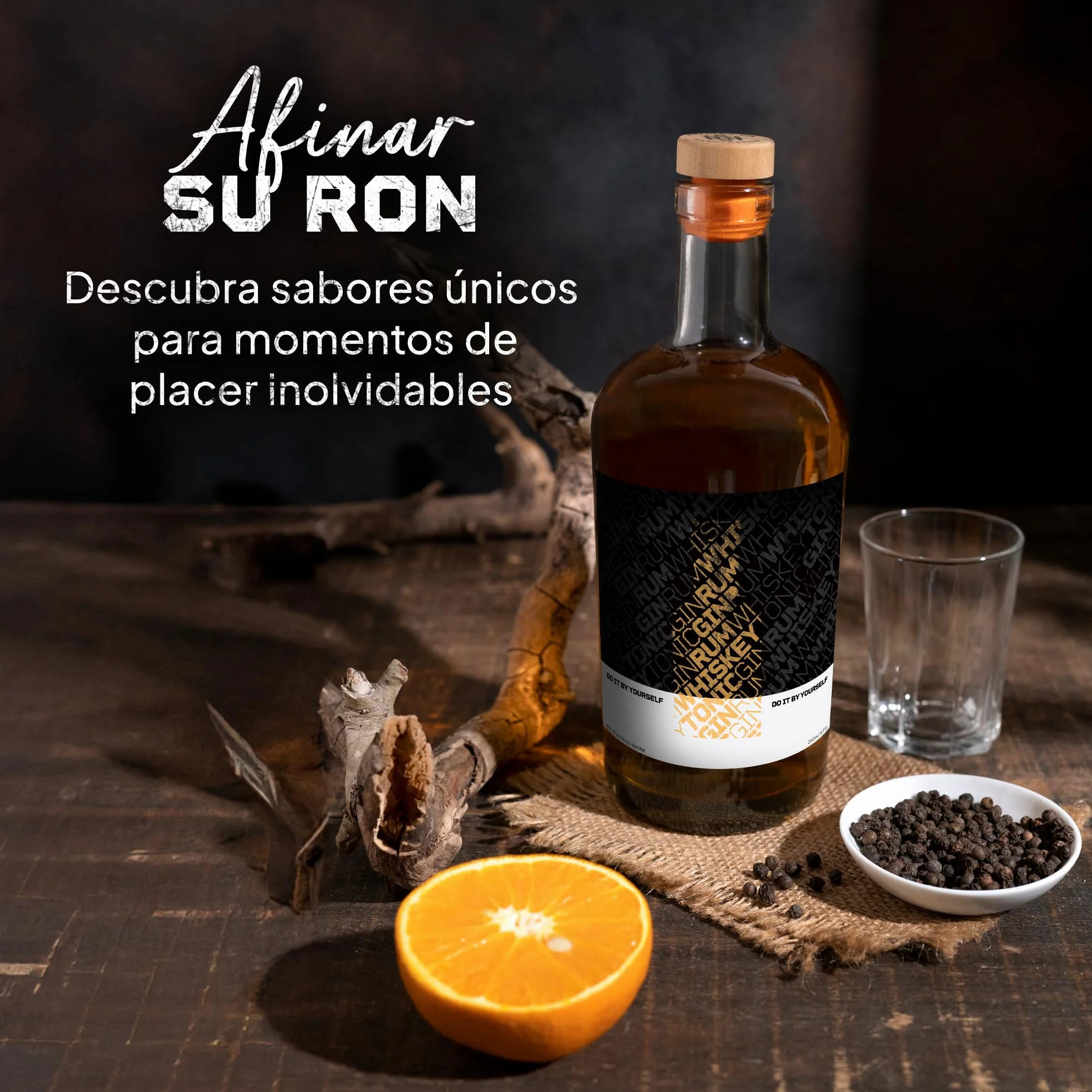 Kit Ron de Bricolaje con 12 Botánicos Naturales, Especias y Accesorios | Set de Regalo para Amantes del Ron